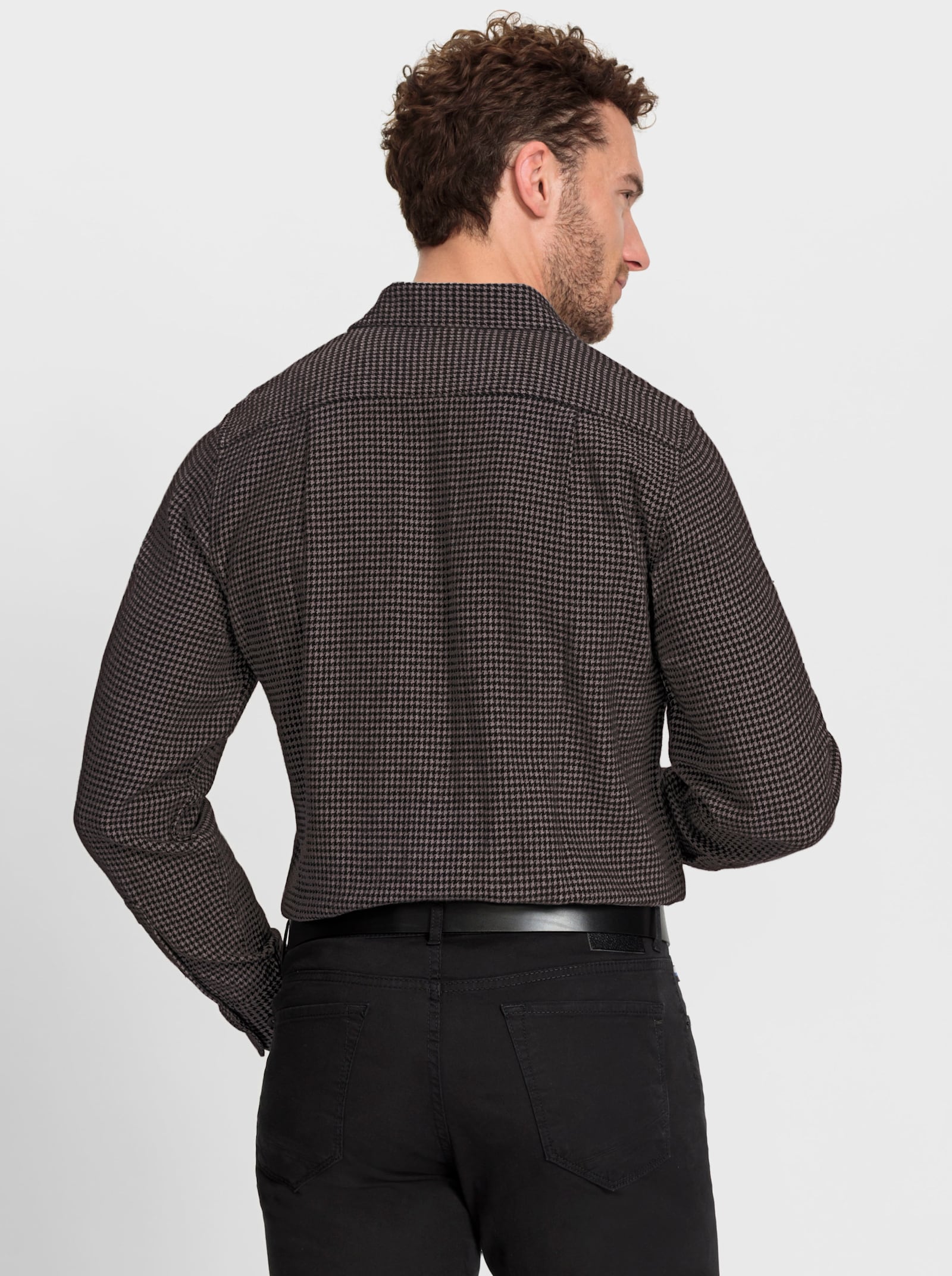 Marco Donati Flanellhemd mit wärmender Wolle - dunkeltaupe-schwarz-gemustert