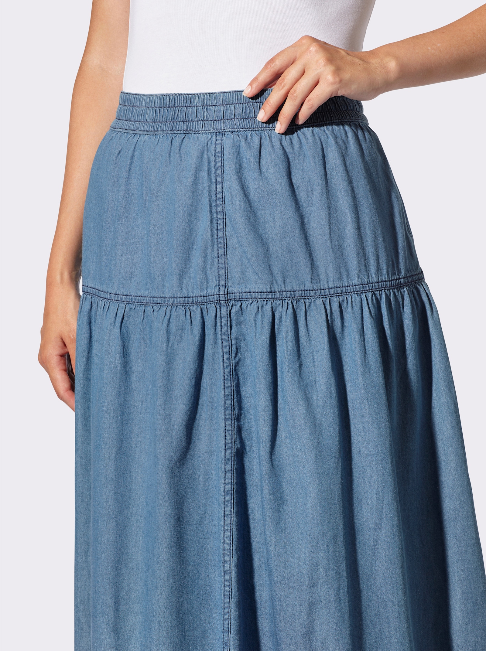 Jeansrock mit Rundum-Dehnbund - blue-bleached + blue-stone-washed