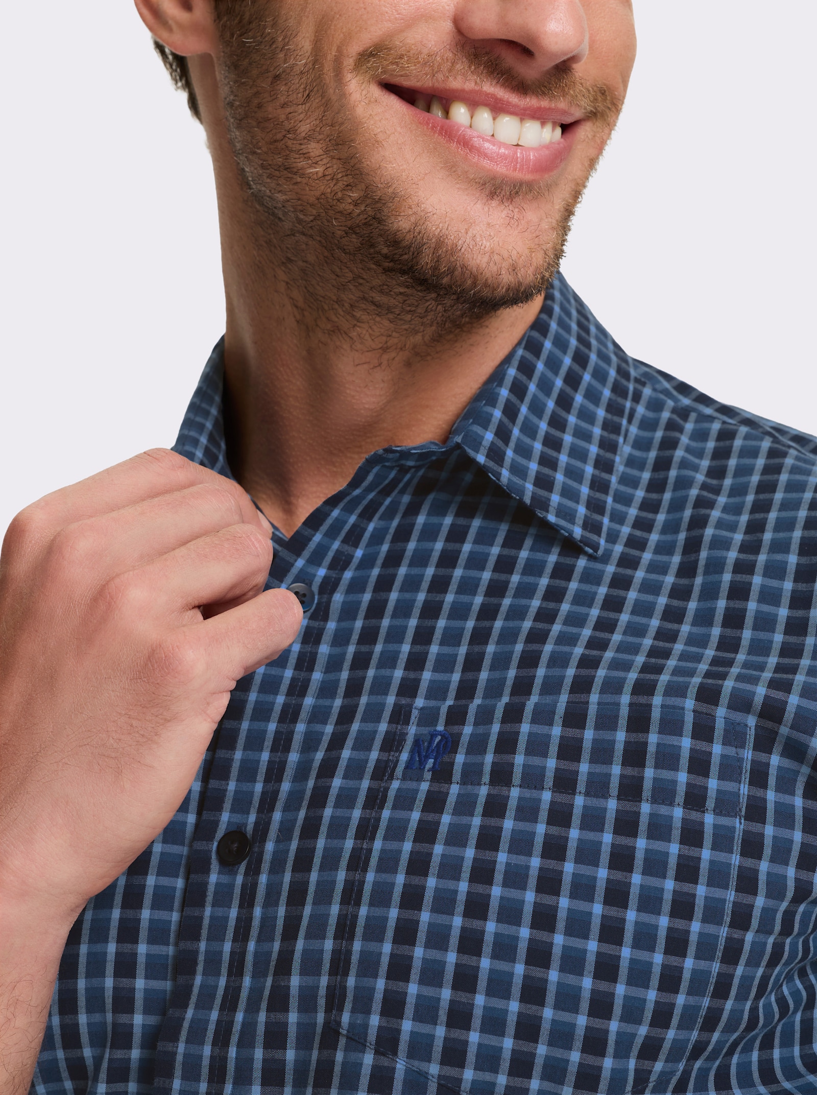 Marco Donati Kurzarmhemd , bügelfrei - marine-jeansblau-kariert