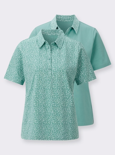 Poloshirt mit bedrucktem Kragen - salbei-weiß-getupft + salbei
