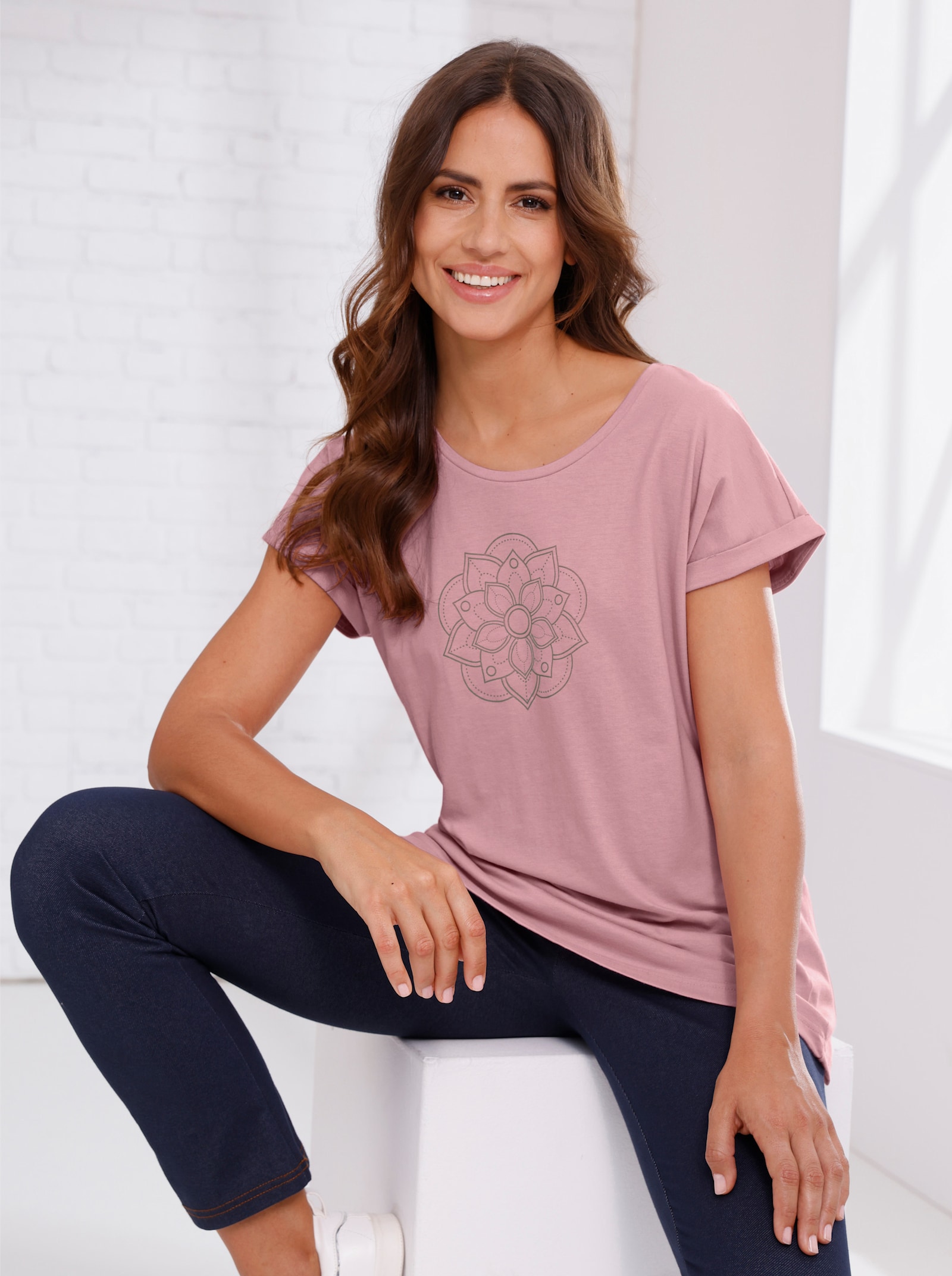 Freizeitshirt mit fixiertem Ärmelaufschlag - hortensie