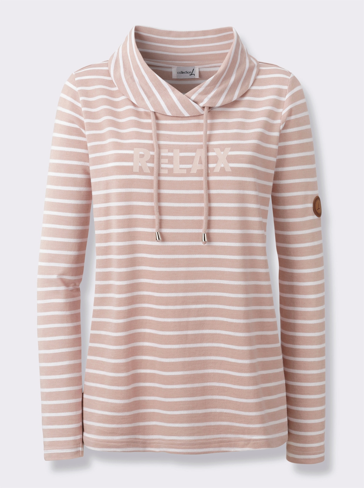 Sweatshirt mit regulierbarem Rollkragen - puder-weiß-geringelt