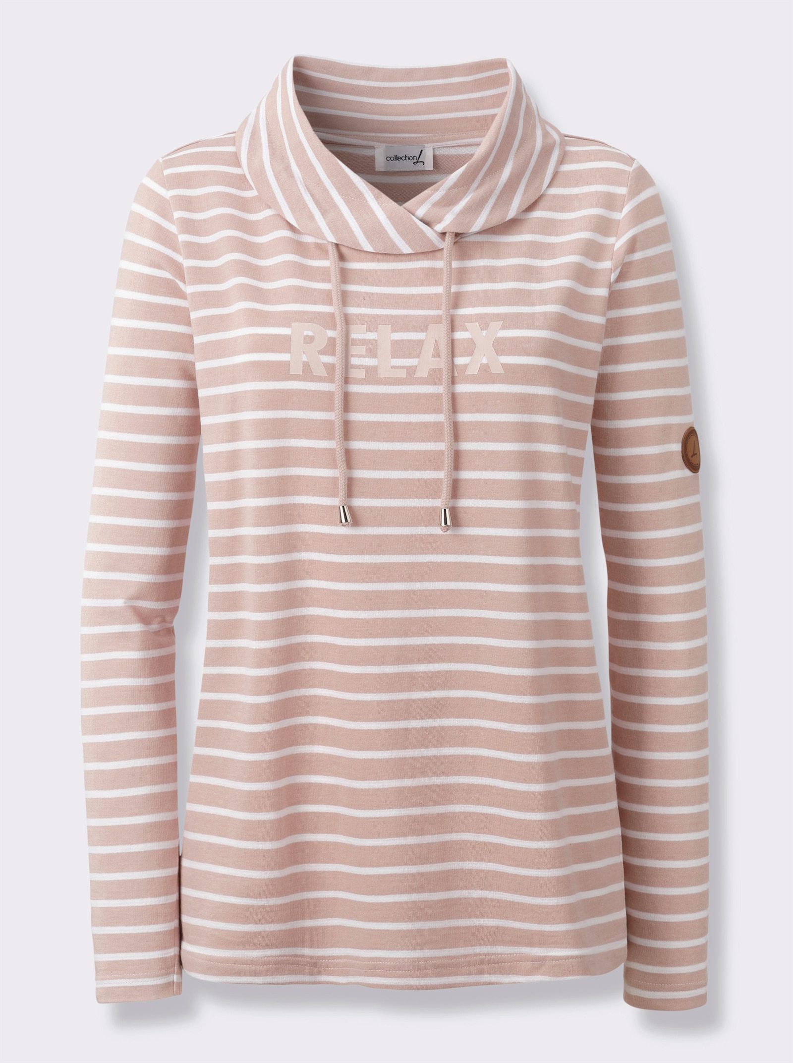 Sweatshirt mit regulierbarem Rollkragen - puder-weiß-geringelt