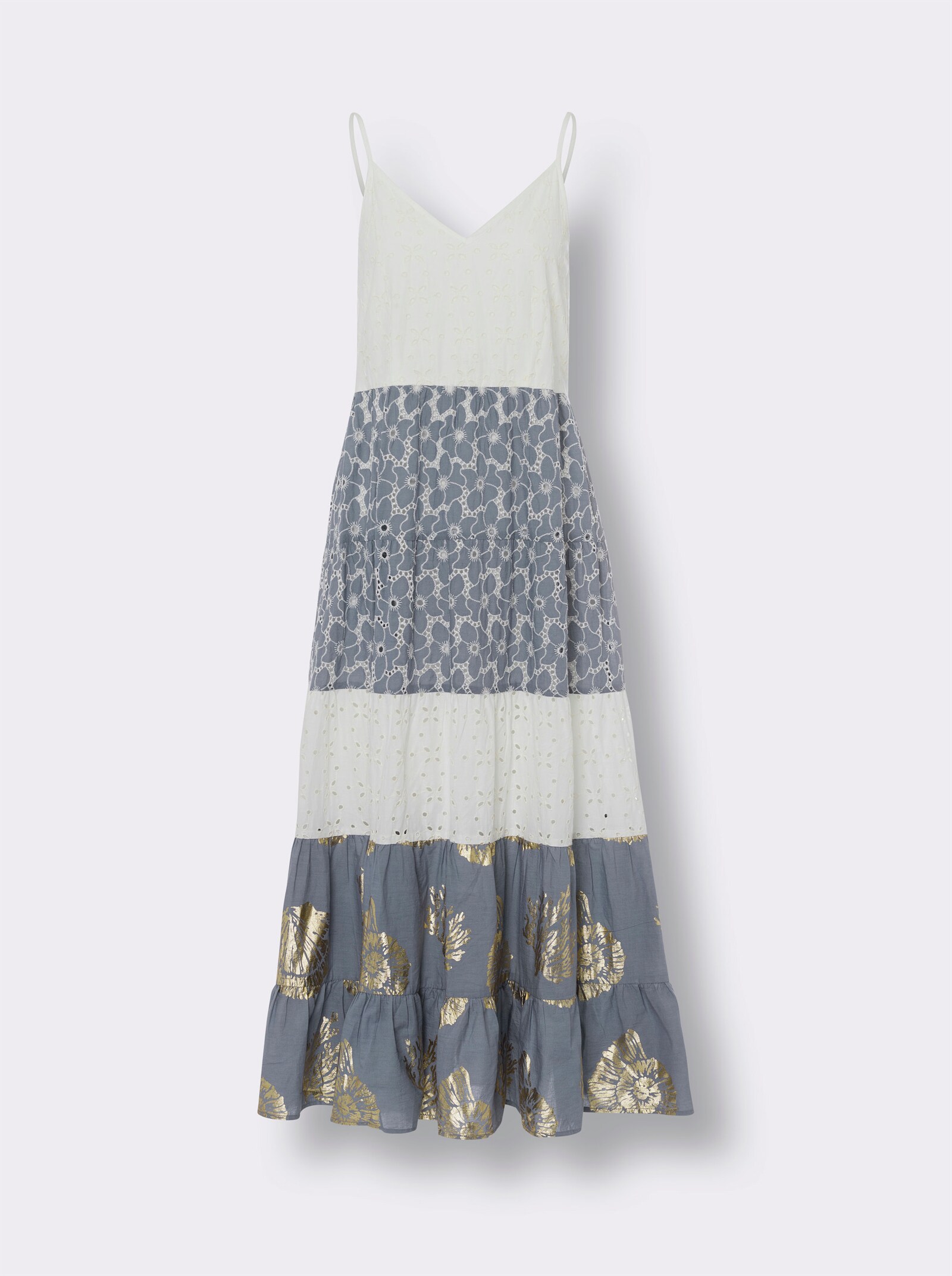 heine Gelaagde jurk met ajourwerk - ecru/bleu gedessineerd