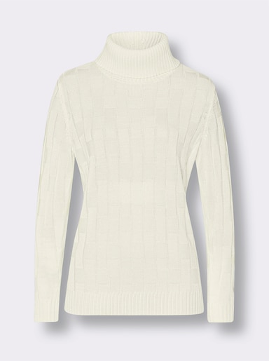 Rollkragenpullover mit gerippten Abschlüssen - ecru