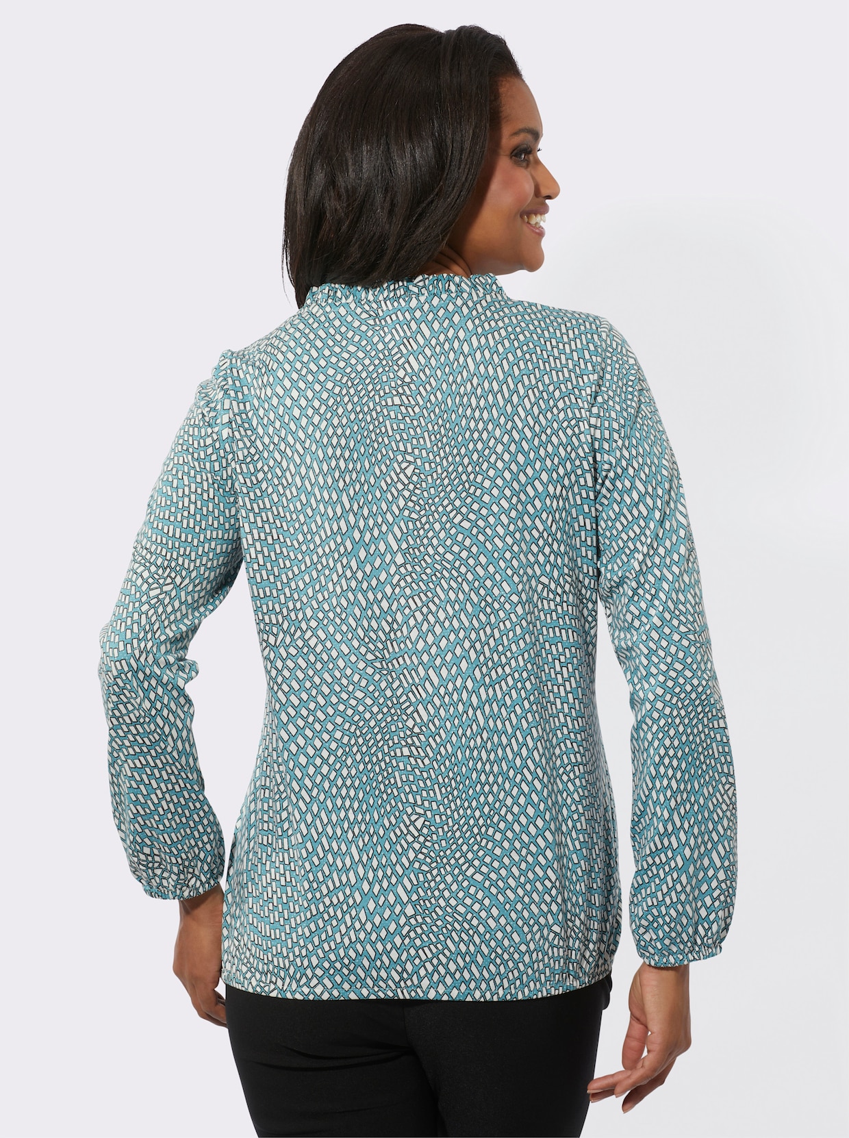 Shirt met lange mouwen - oceaan/ecru bedrukt
