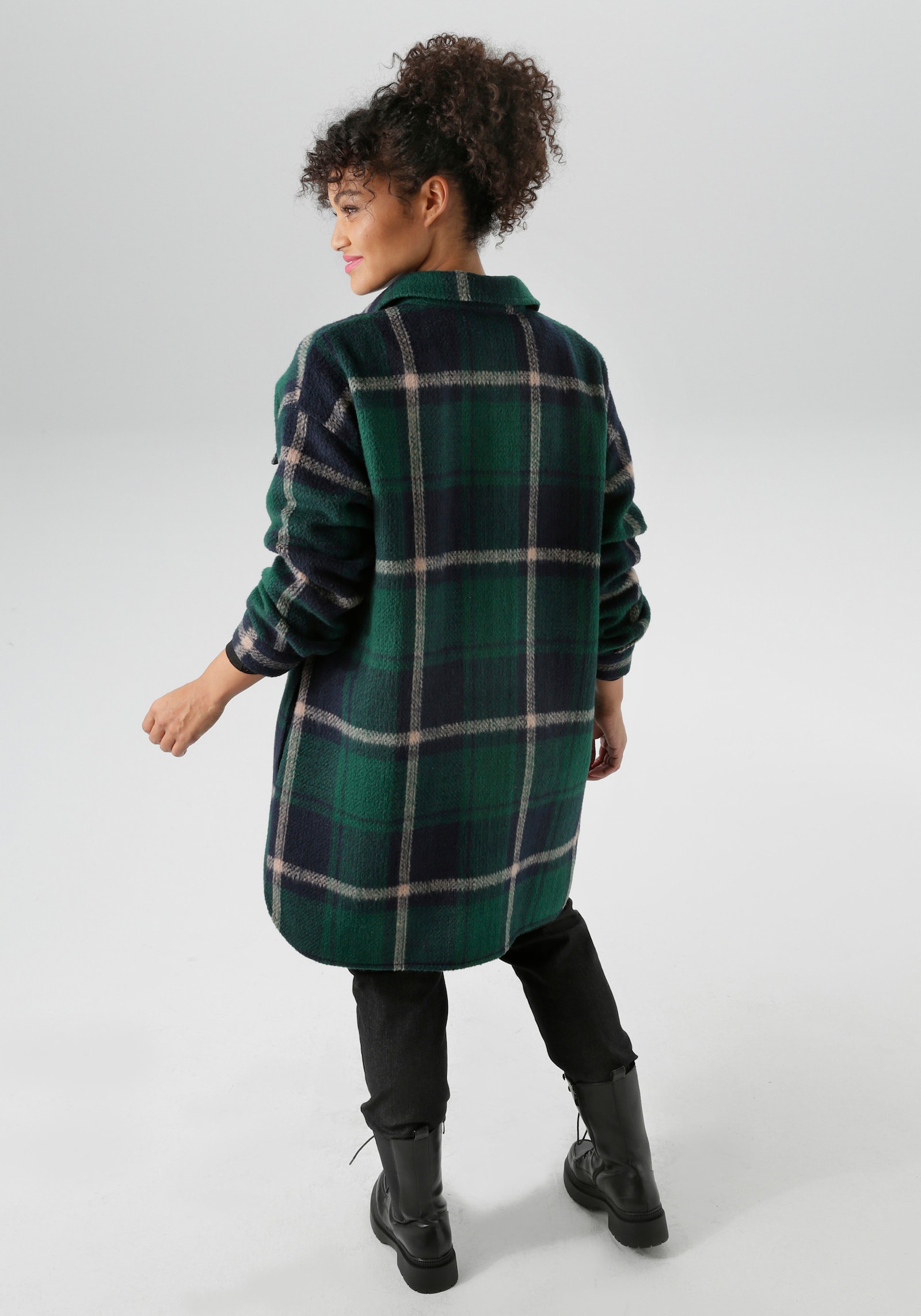 Aniston PLUS Langjacke - check grün-blau-beige