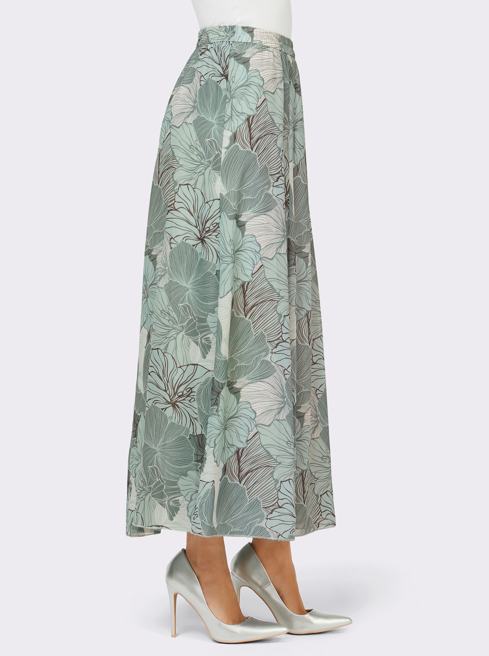 Bahnenrock in ausgestellter A-Linie - kalkmint-mint-bedruckt