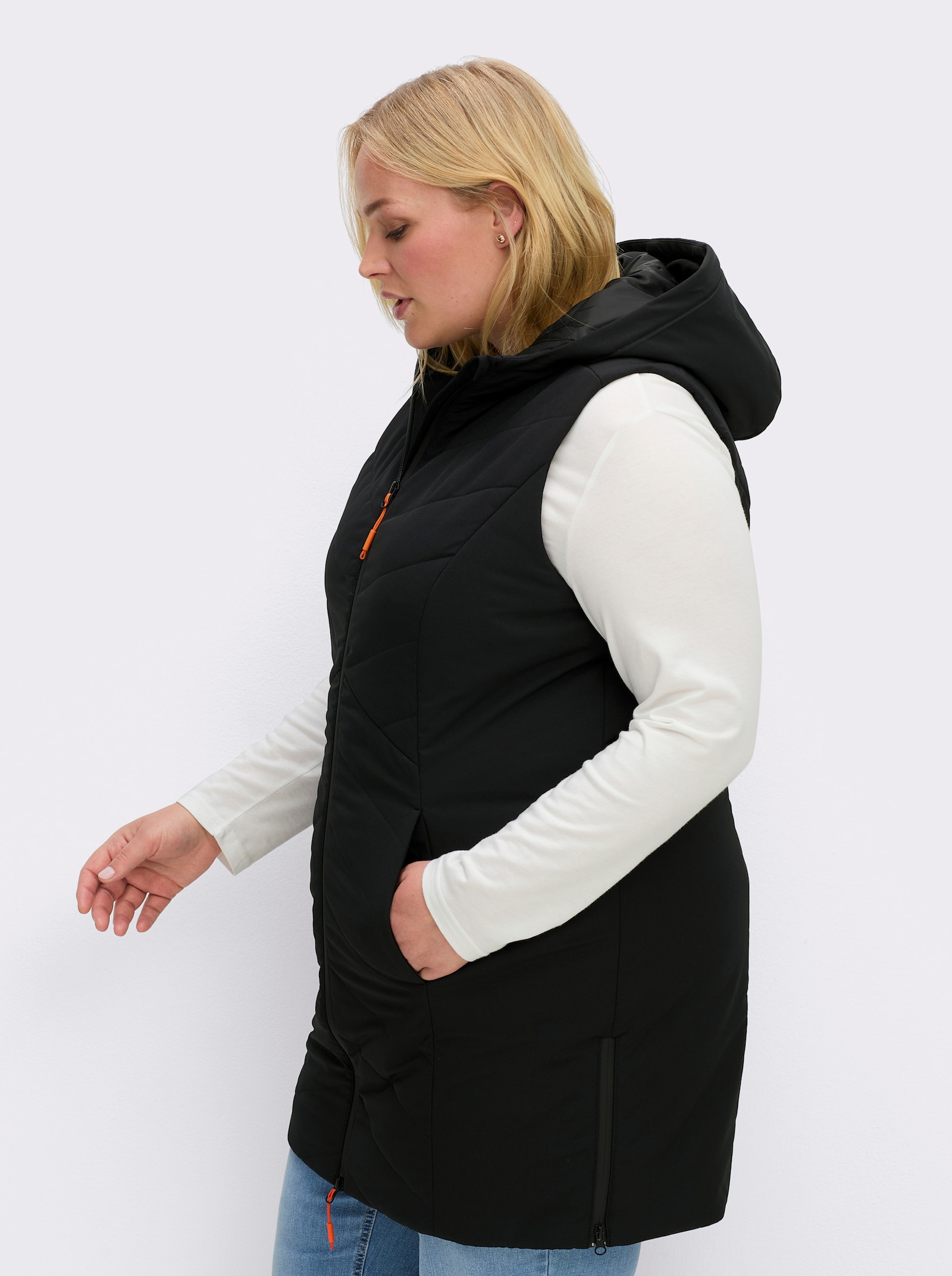 sheego Steppweste mit Kapuze - schwarz