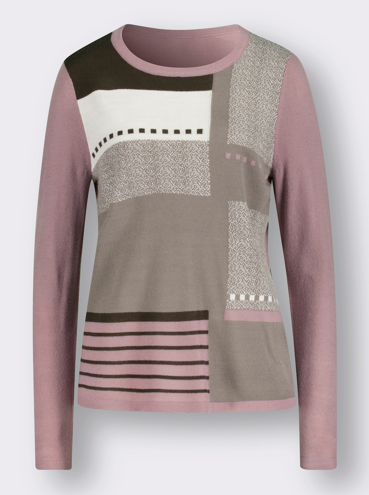 Langarm-Pullover - mauve-grau-gemustert