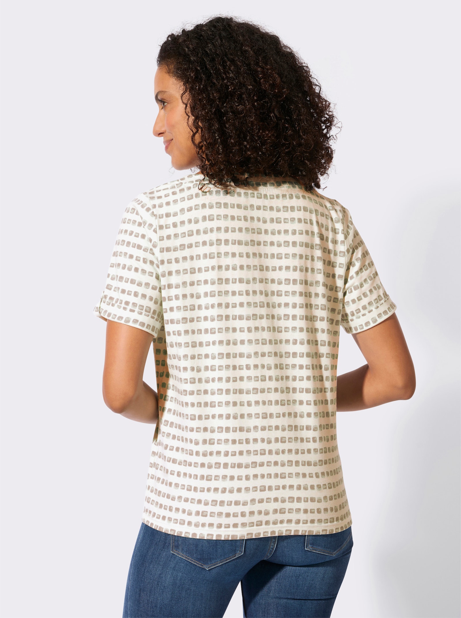Print-Shirt mit Bindebändern am Ausschnitt - beige-ecru-bedruckt