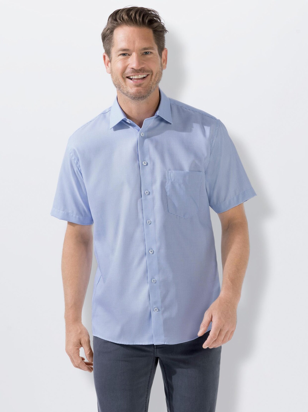 Hatico Kurzarm-Hemd - blau-gemustert