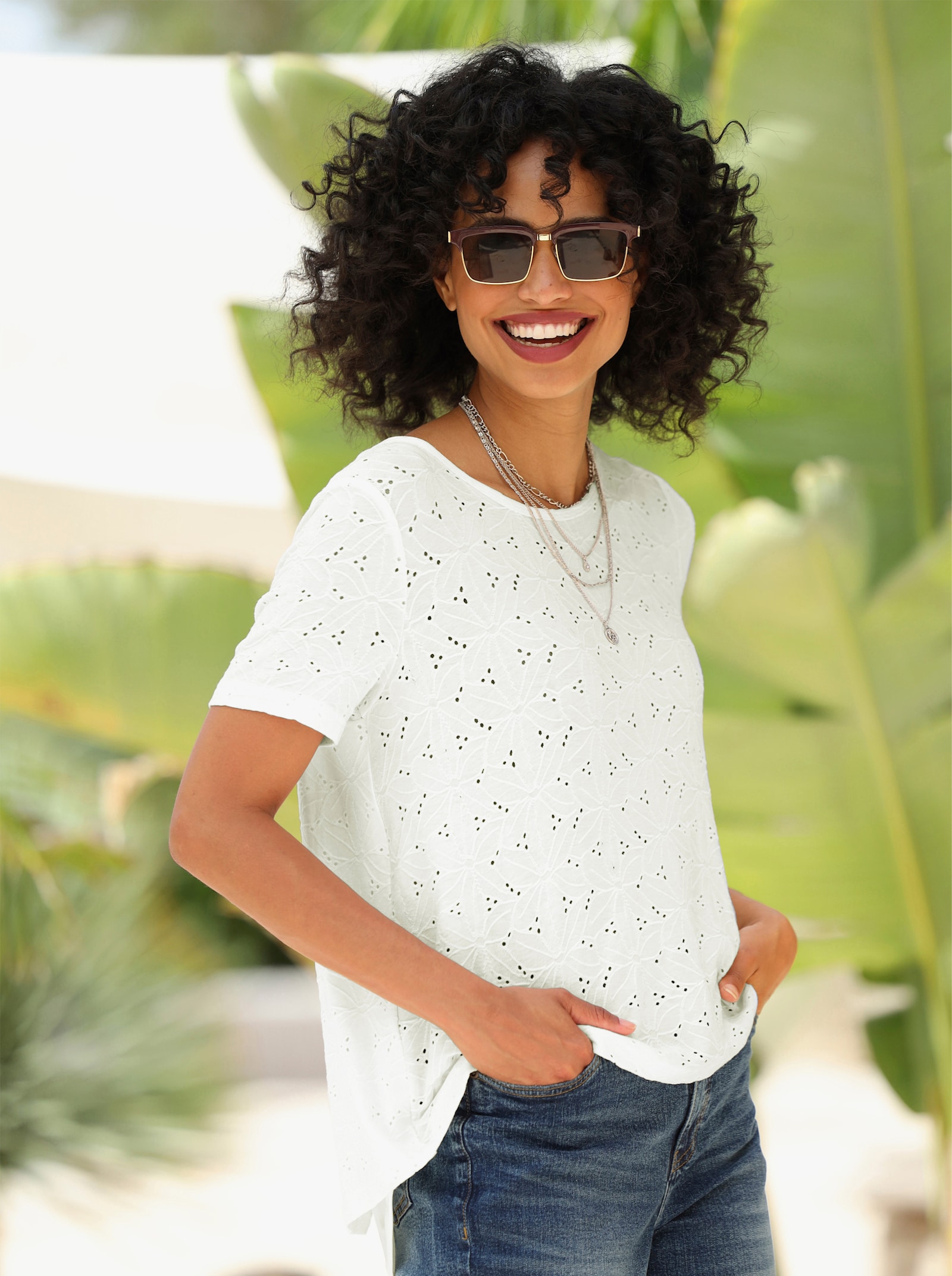 heine Kanten shirt met ritssluiting - ecru