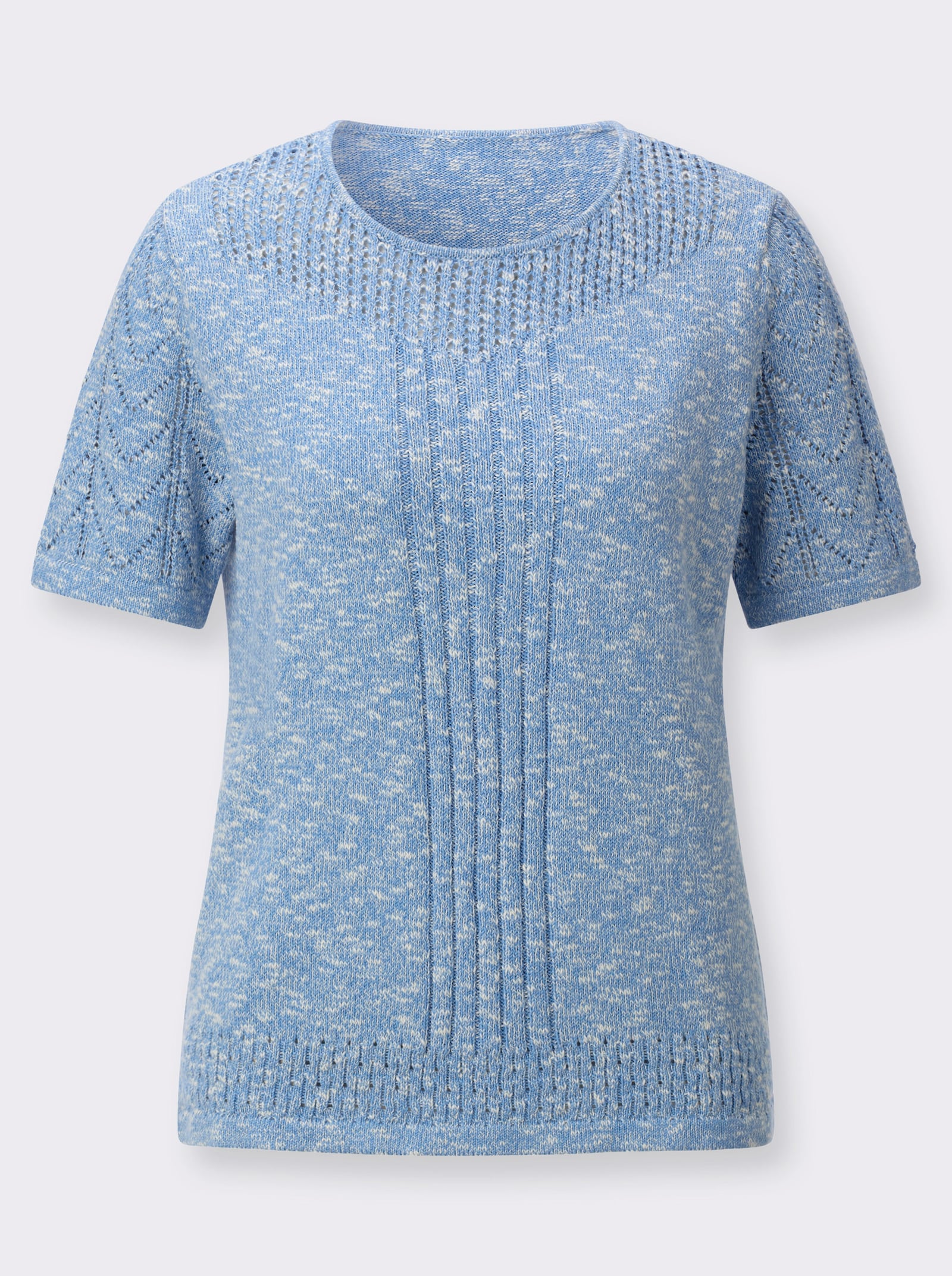 Ajourpullover in leichter Qualität - himmelblau-ecru-meliert