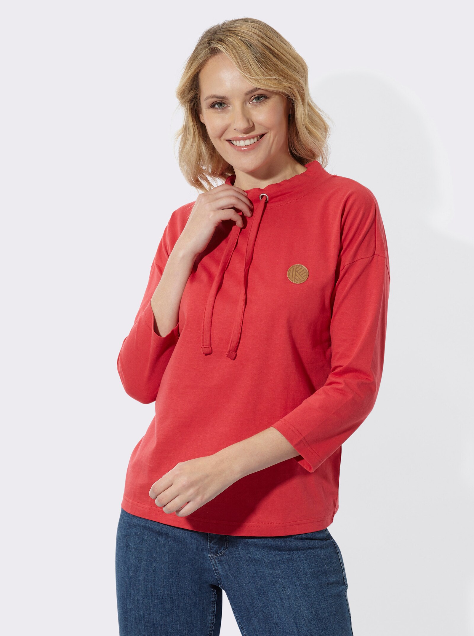 3/4-Arm-Shirt mit weitem Stehkragen - rot