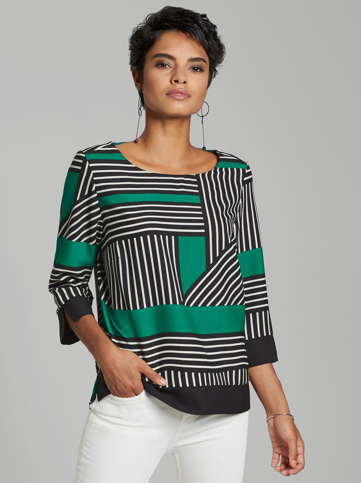 Schlupf-Bluse - weiß-bedruckt