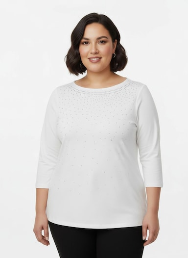 3/4-Arm-Shirt mit Glitzersteinchen - weiß