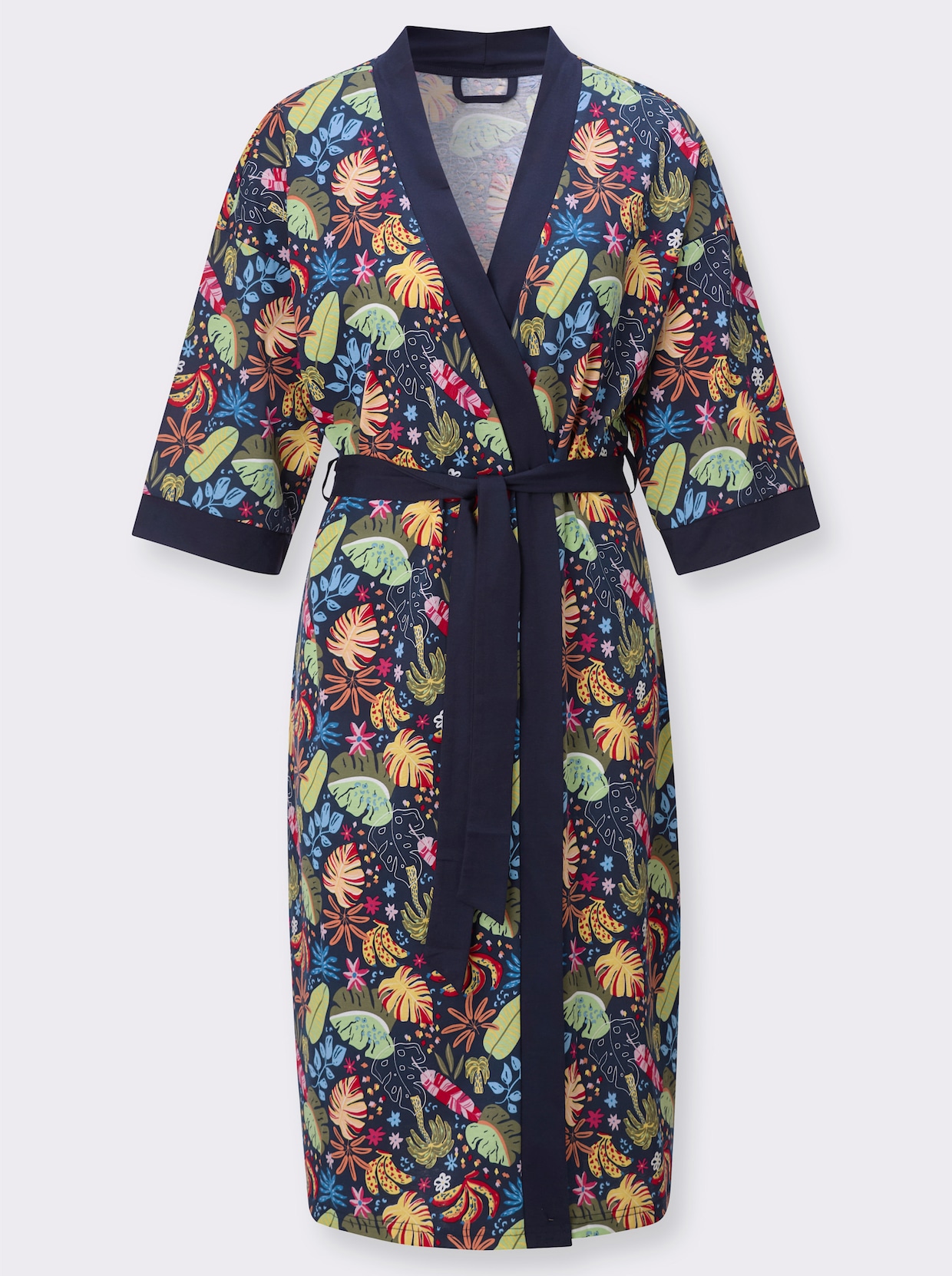 Morgenmantel mit Kimono-Ärmeln - marine-bedruckt