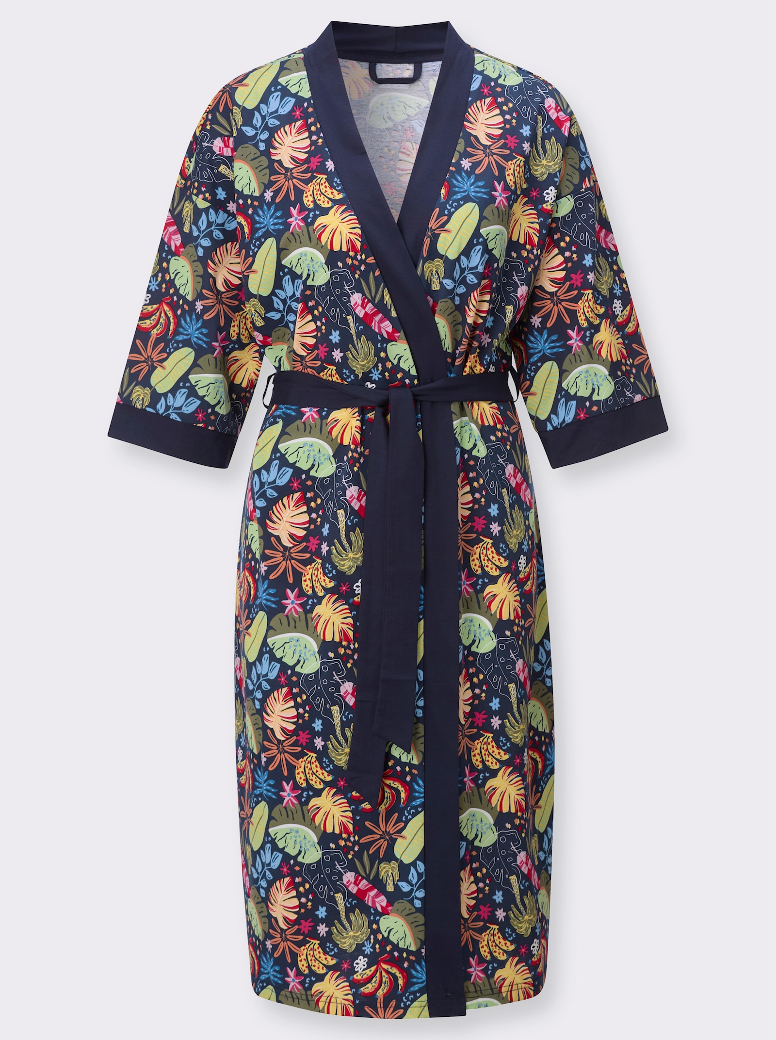 Morgenmantel mit Kimono-Ärmeln - marine-bedruckt