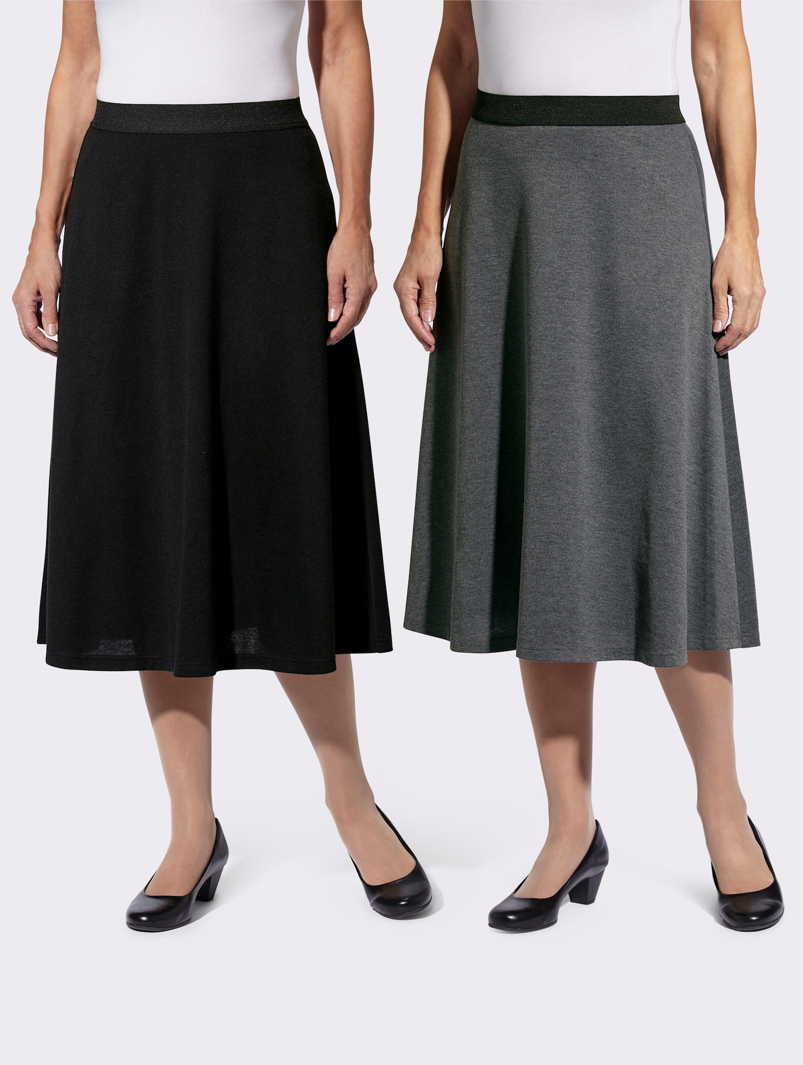 Jerseyrok met contrastband - zwart + antraciet gemêleerd