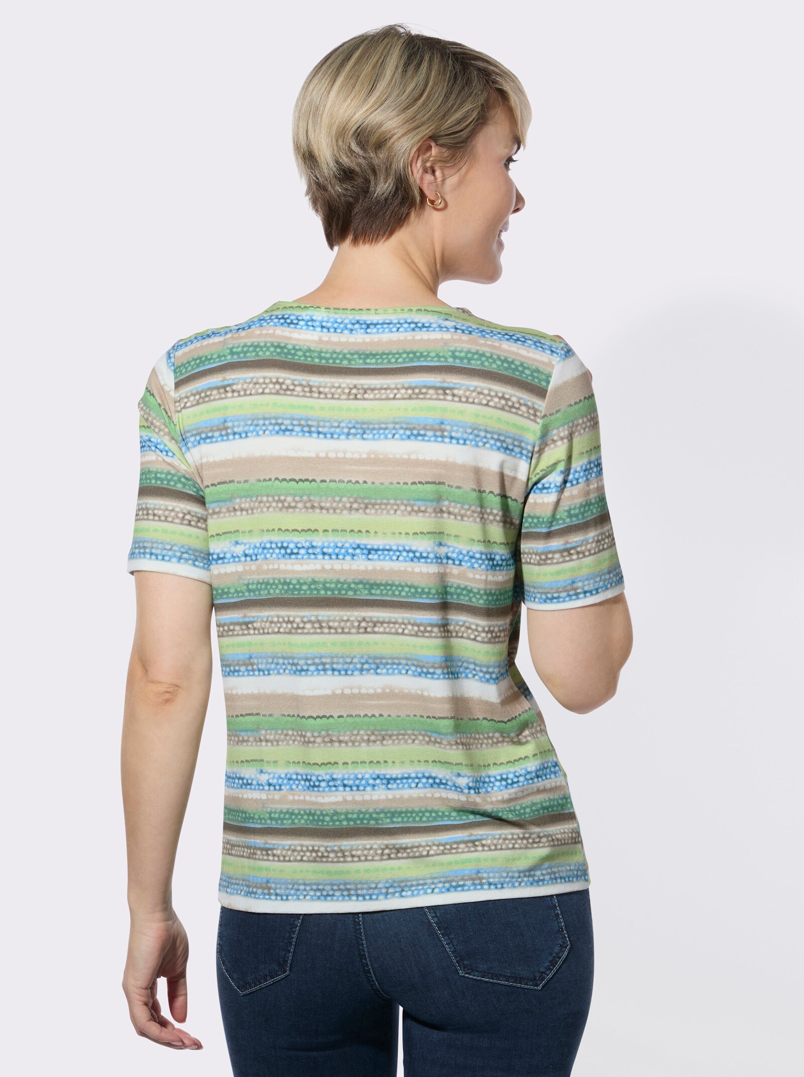 Rundhalsshirt - pistazie-beige-bedruckt