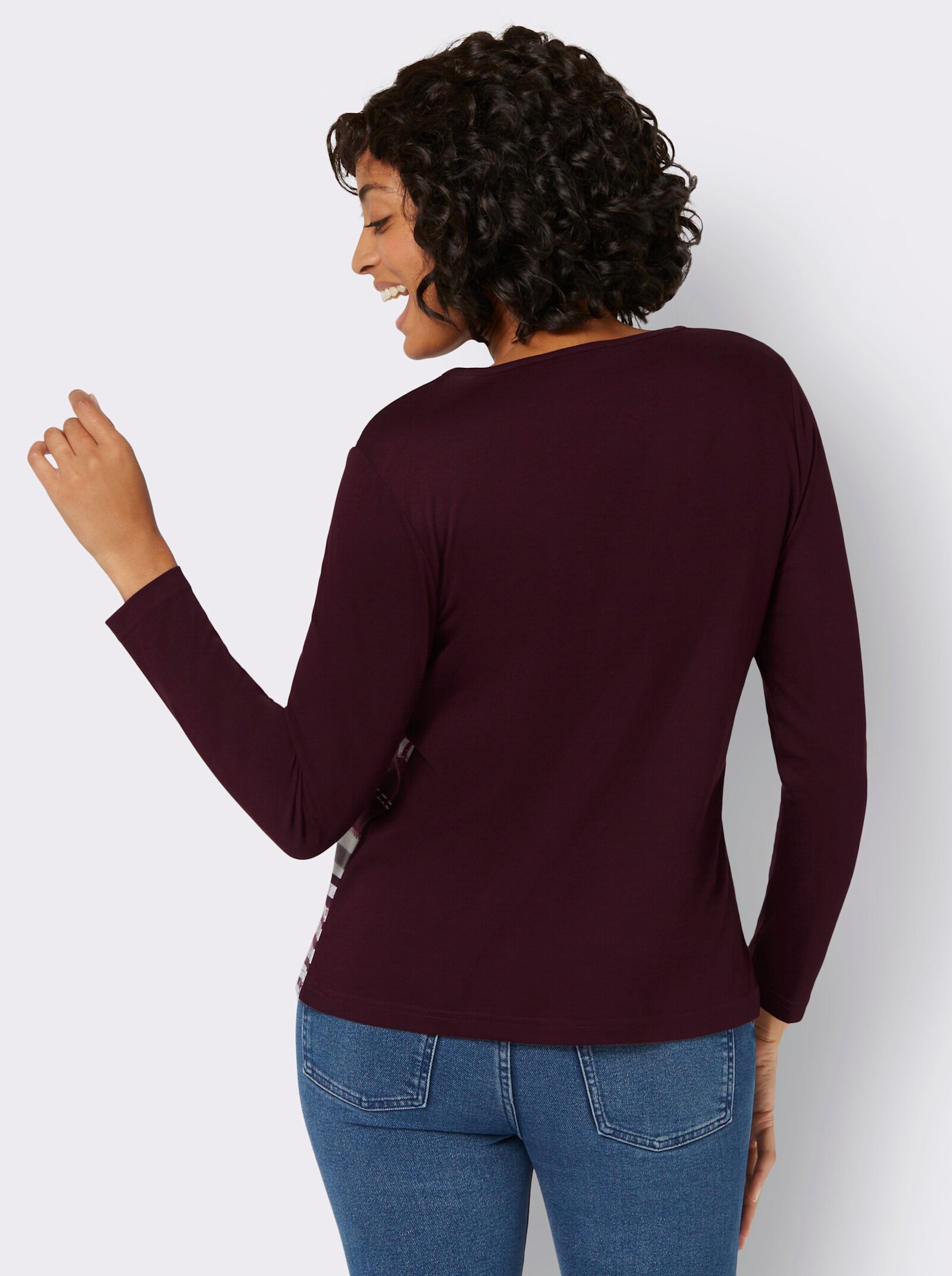 Shirt met lange mouwen en grafisch patroon voor - bordeaux gestreept