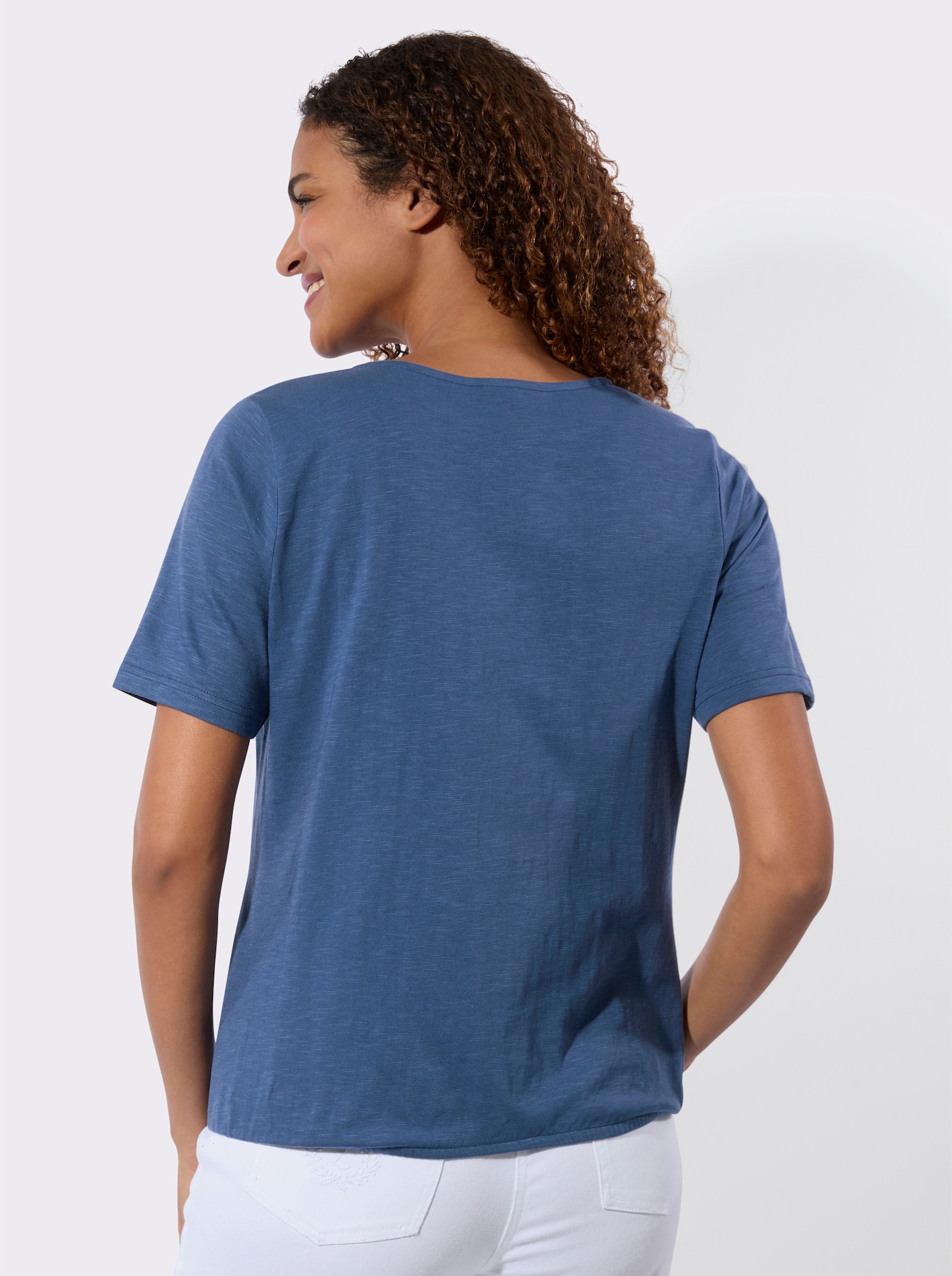 Krajkové tričko s elastickým dolním lemem - džínová modrá