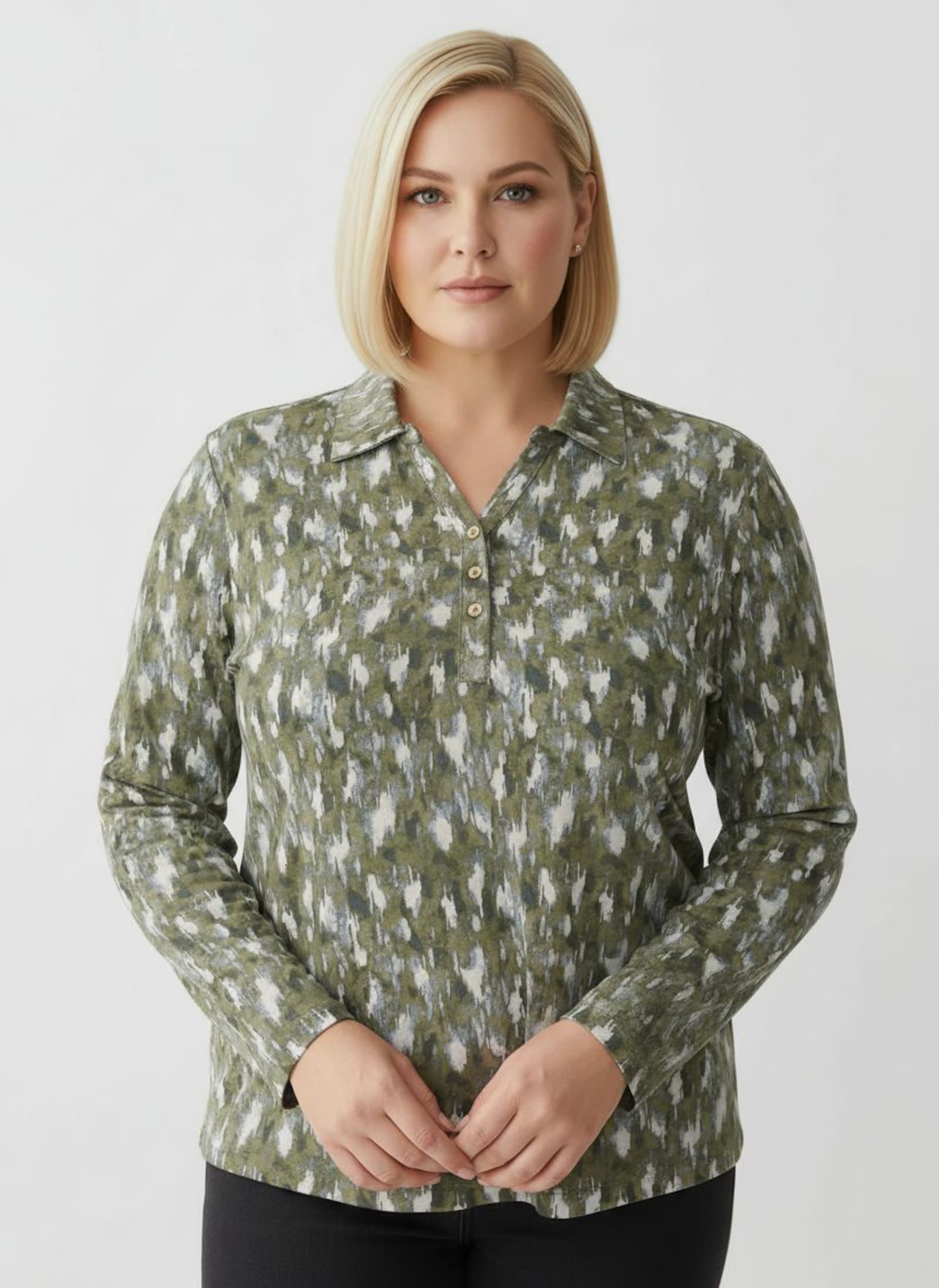 Poloshirt mit kurzer Knopfleiste - schilf-graphit-bedruckt