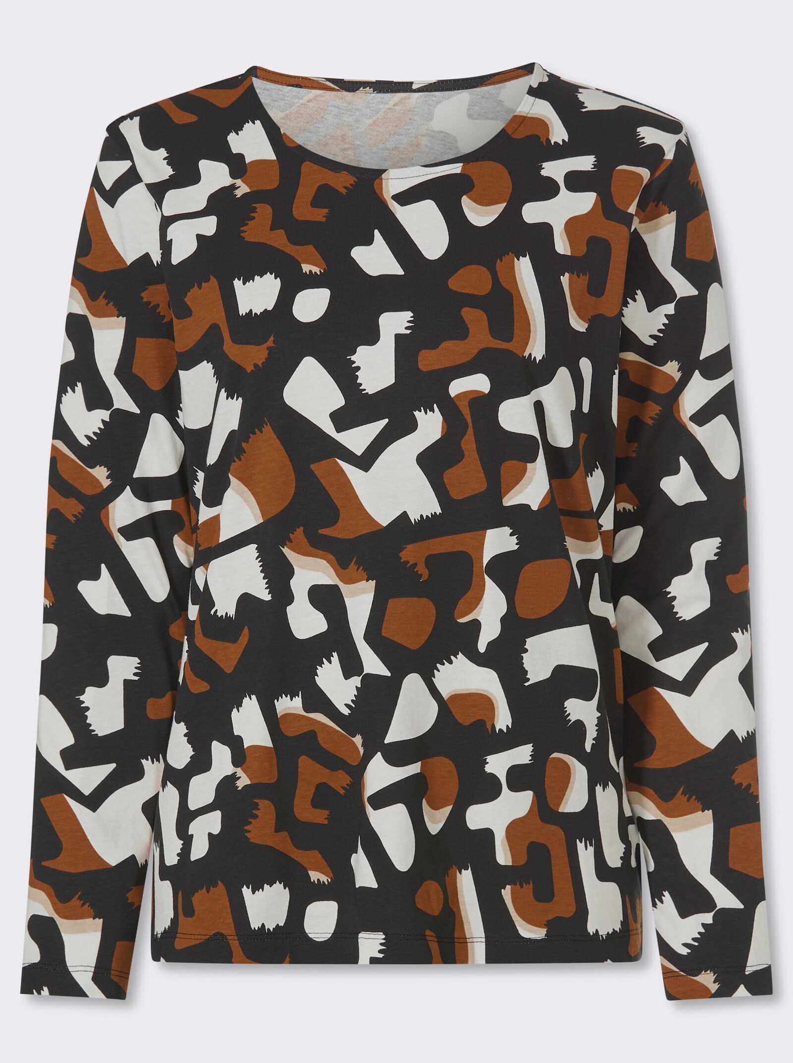 Langarmshirt mit grafischem Druck - schwarz-cognac-bedruckt