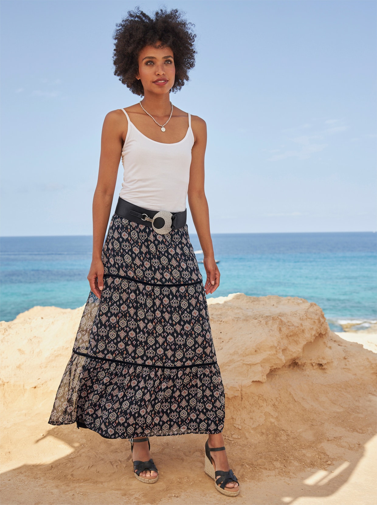 heine Chiffon rok - zwart/beige geprint