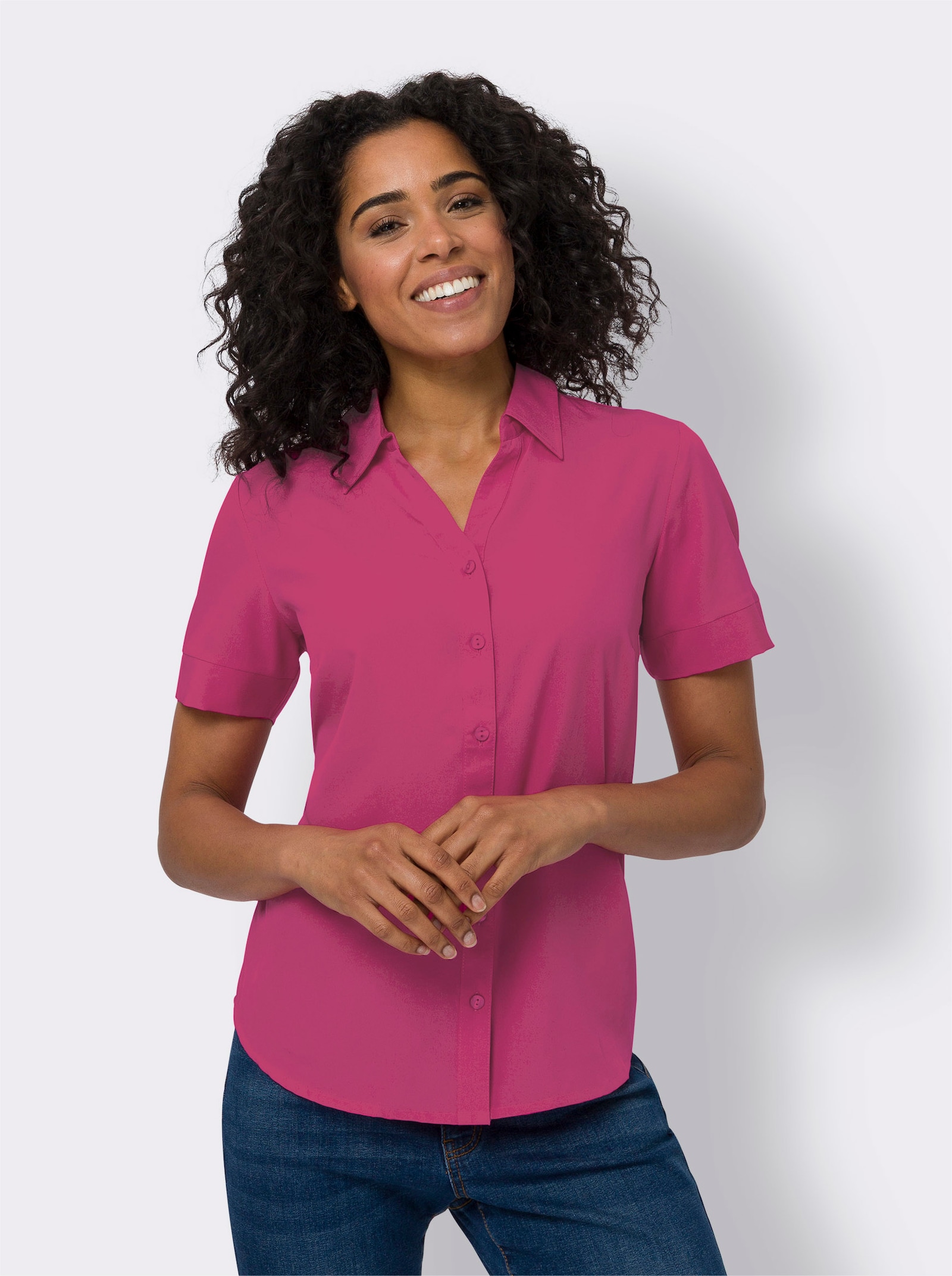 Hemdbluse mit abgerundetem Saum - fuchsia
