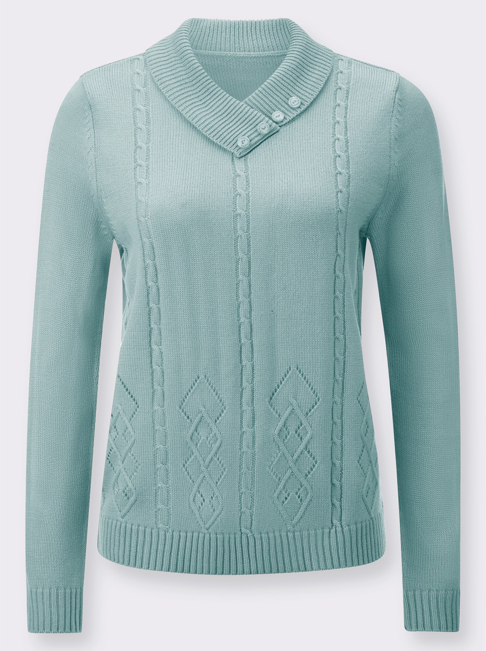 V-Ausschnitt-Pullover mit Schmuckknöpfen - kalkmint