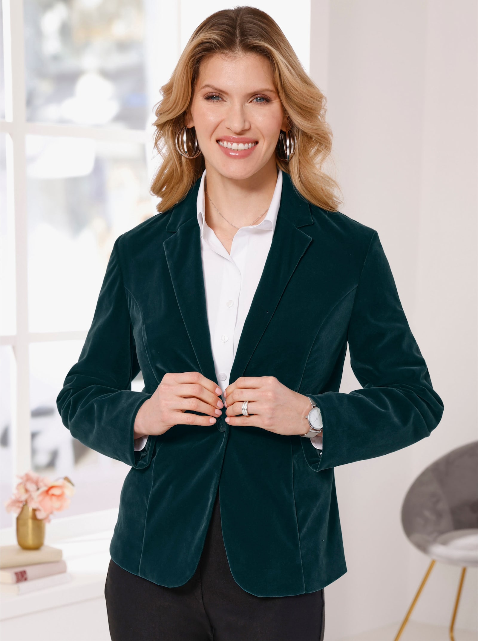 Samtblazer mit Reverskragen - petrol