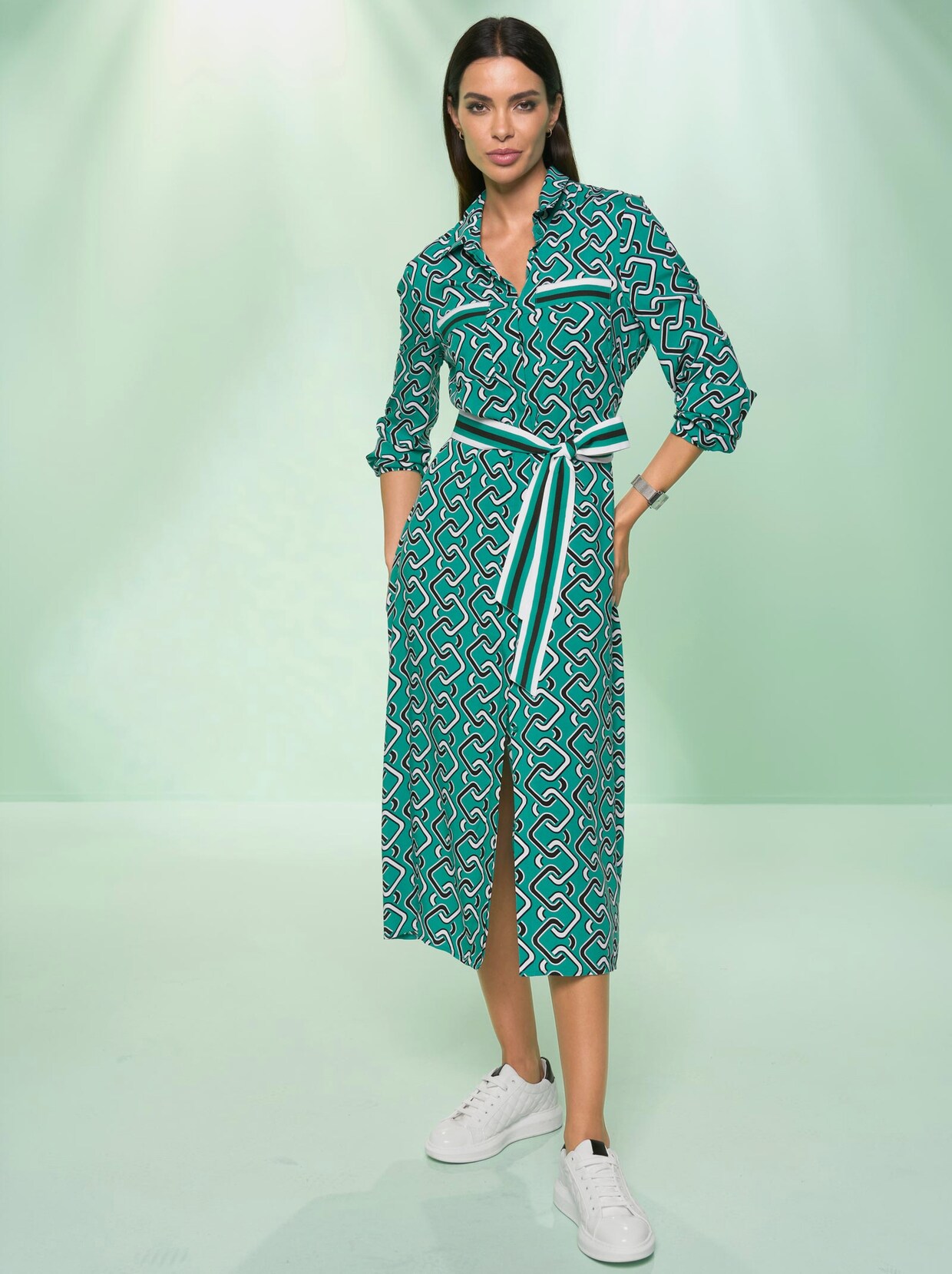 Rick Cardona Druck-Kleid - smaragd-schwarz-bedruckt