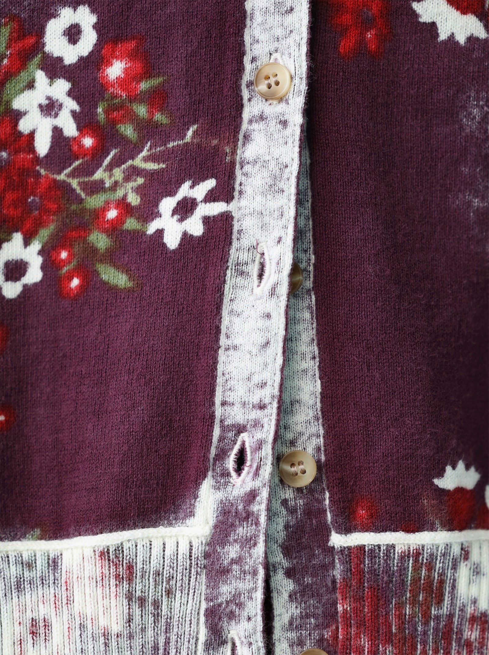 heine Strickjacke mit Blüten-Print - burgund-champagner-bedruckt