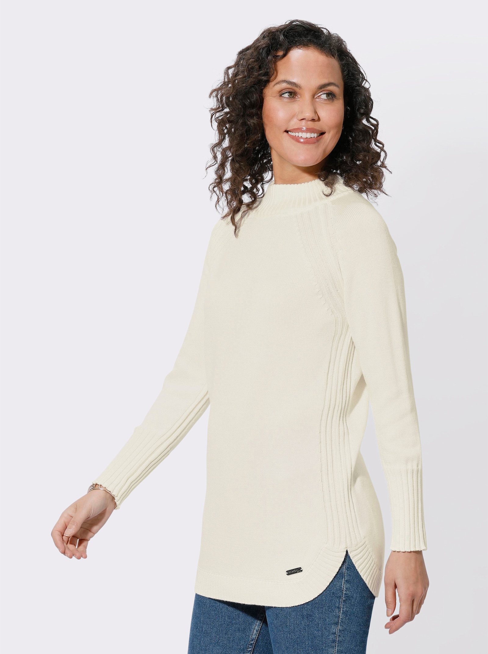 Longpullover mit abgerundetem Saum - ecru
