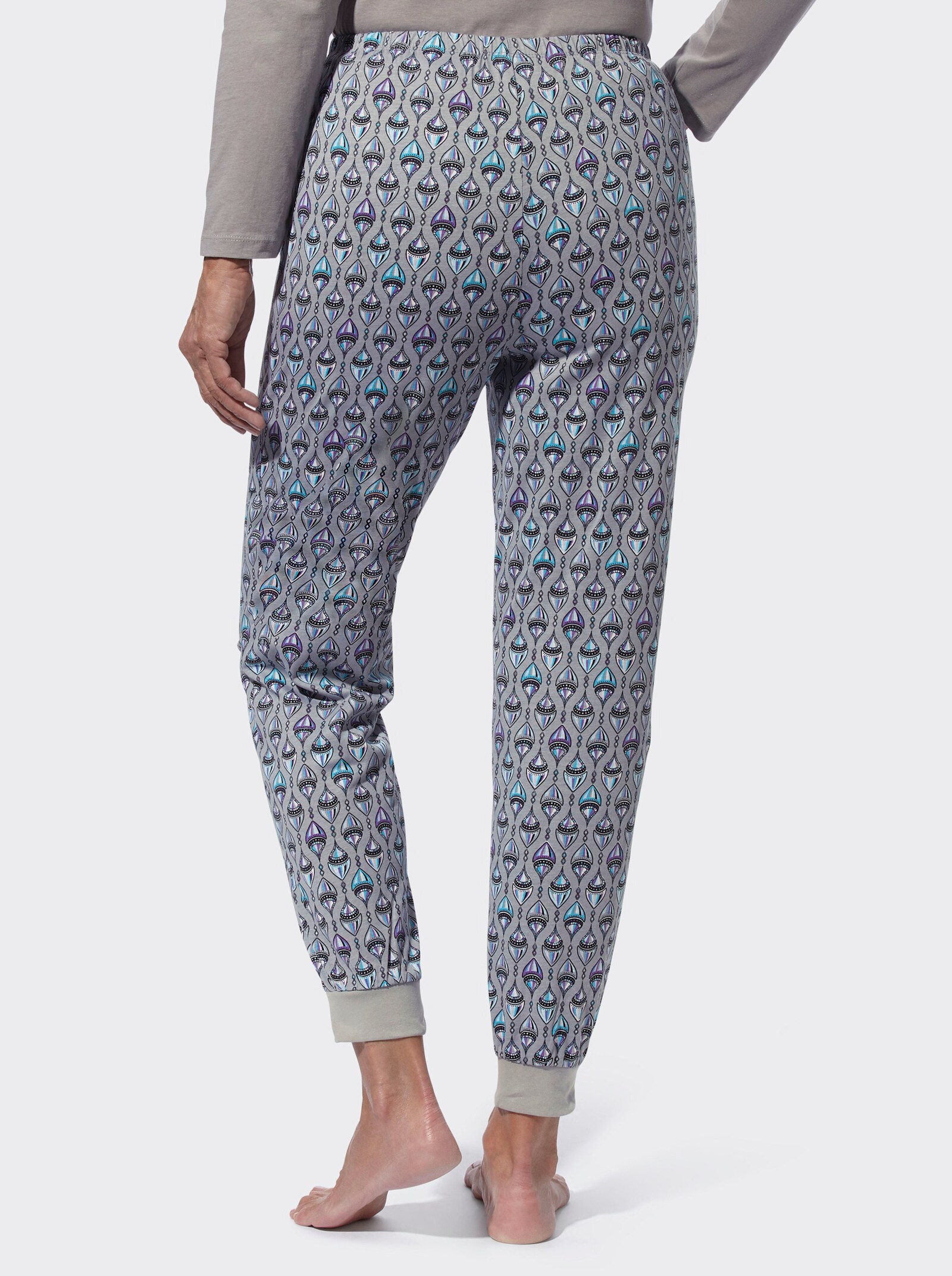 Schlafanzughose mit einfarbigen Bündchen - steingrau-bedruckt