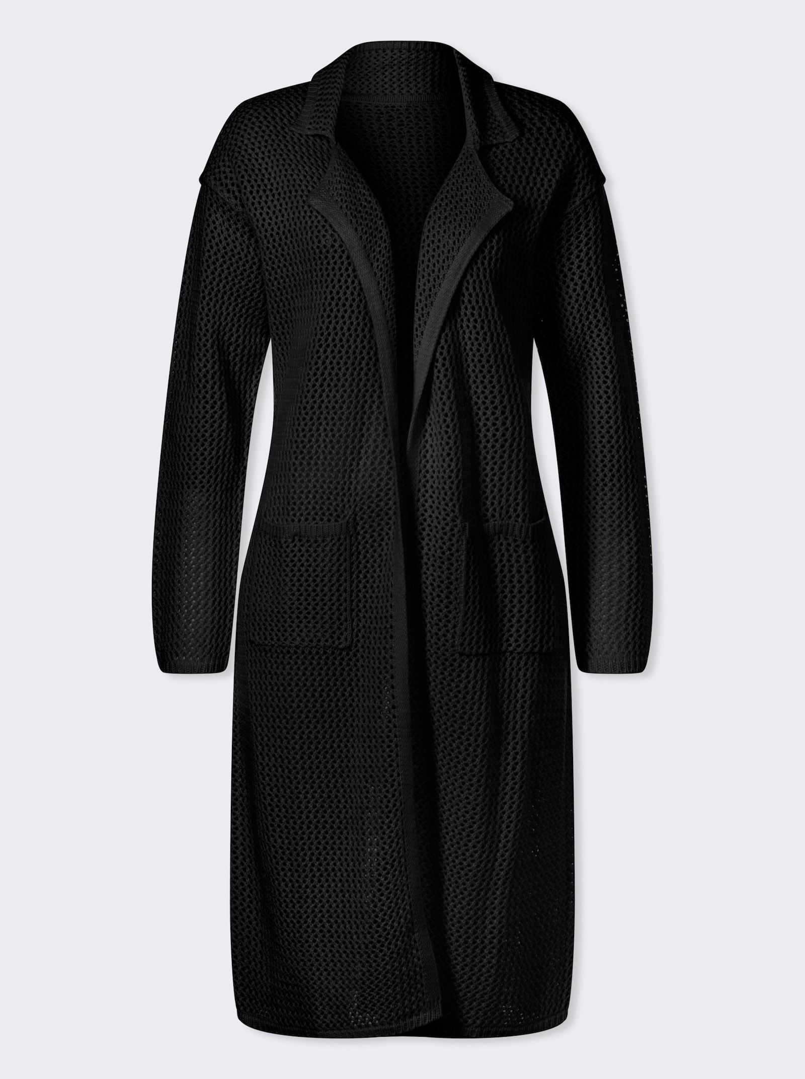 Lång kofta med hålmönster - svart