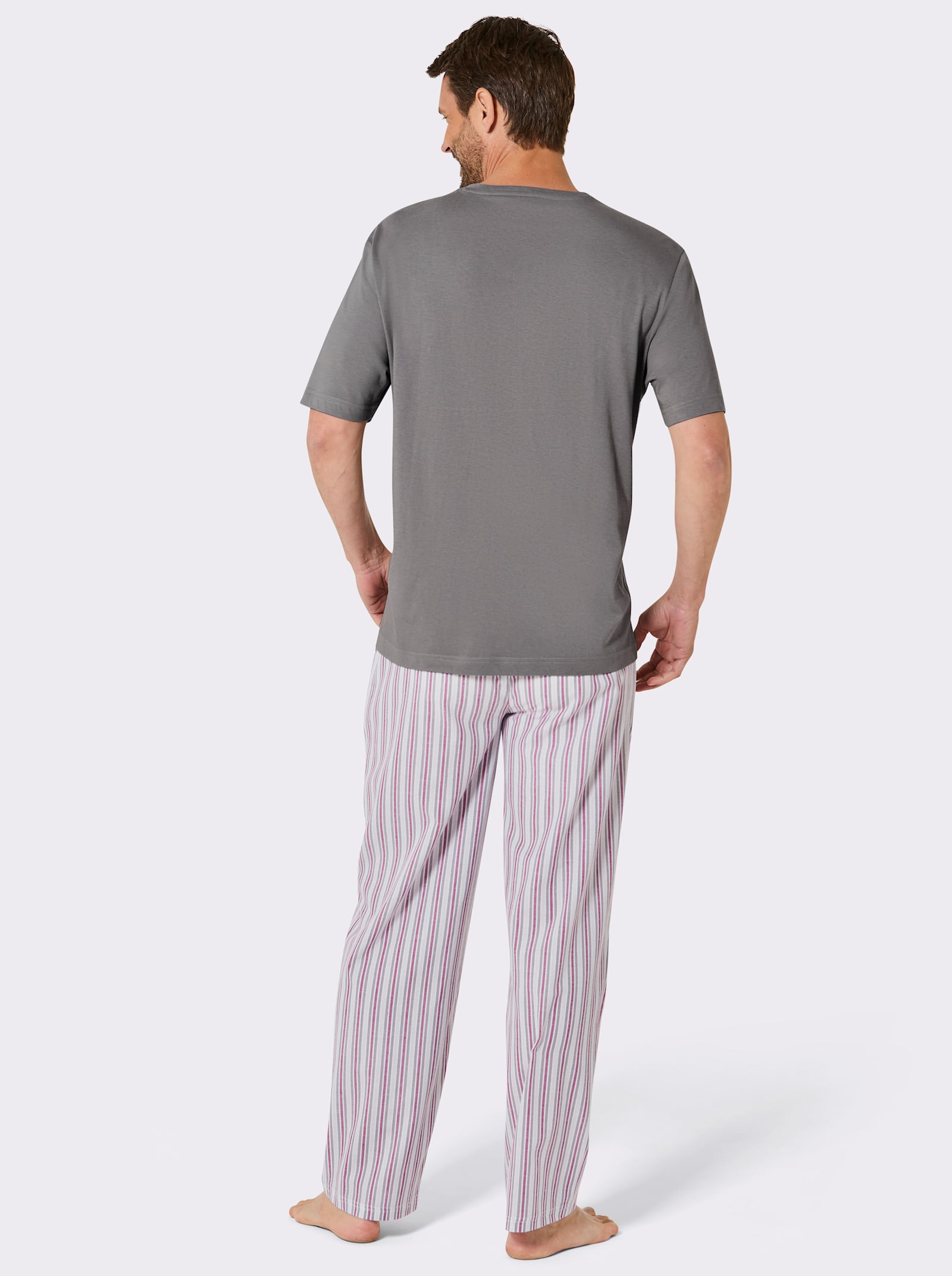 wäschepur men Schlafanzug im Streifen-Look - grau-kirsche-gestreift