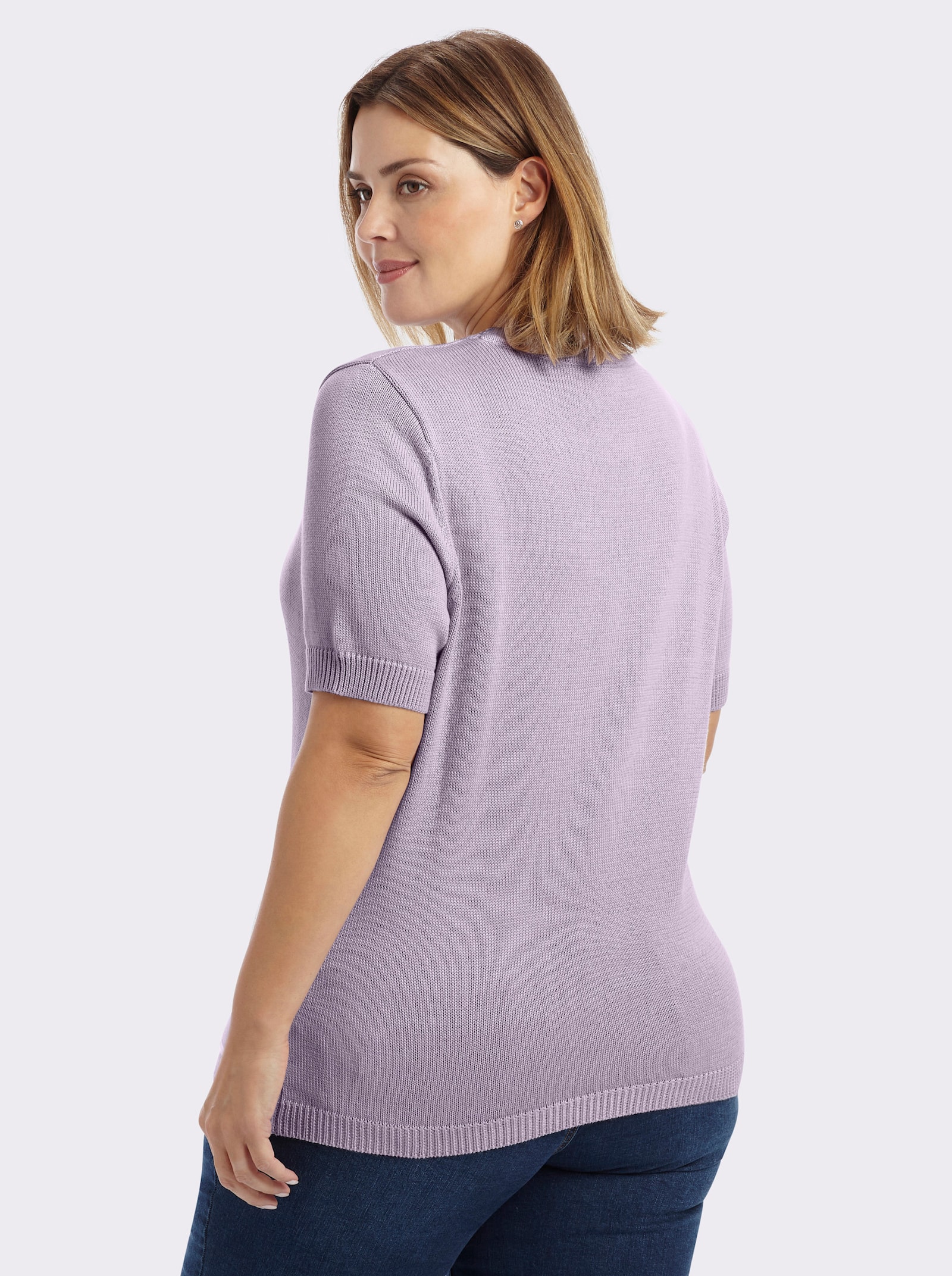 Kurzarmpullover mit Rippabschlüssen - flieder