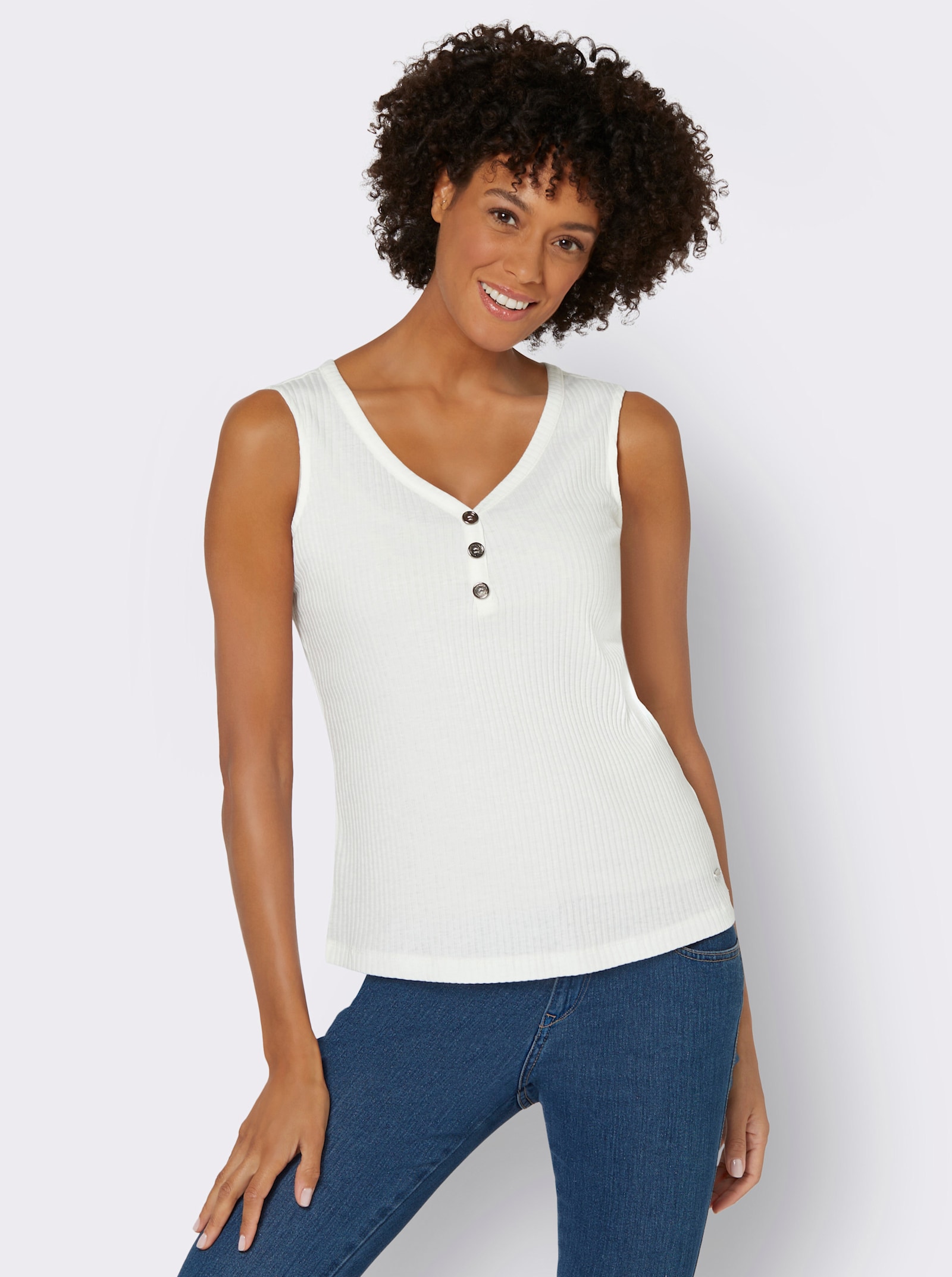 Shirttop in Ripp-Qualität - ecru