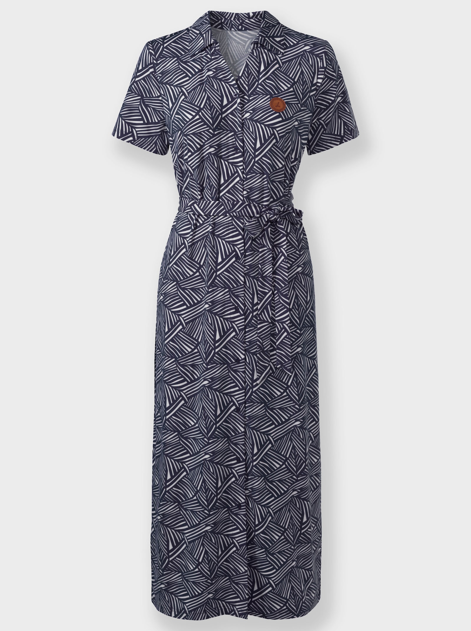 Jerseykleid inklusive Bindegürtel - marine-weiss-bedruckt