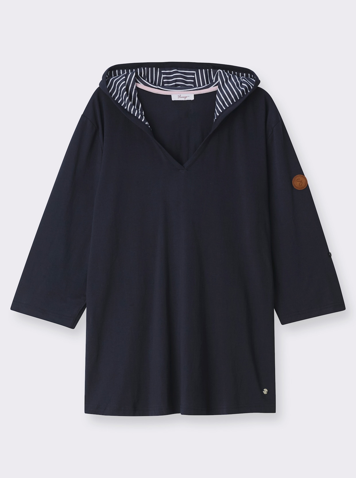 sheego Kapuzenshirt mit Streifen-Details - tiefblau