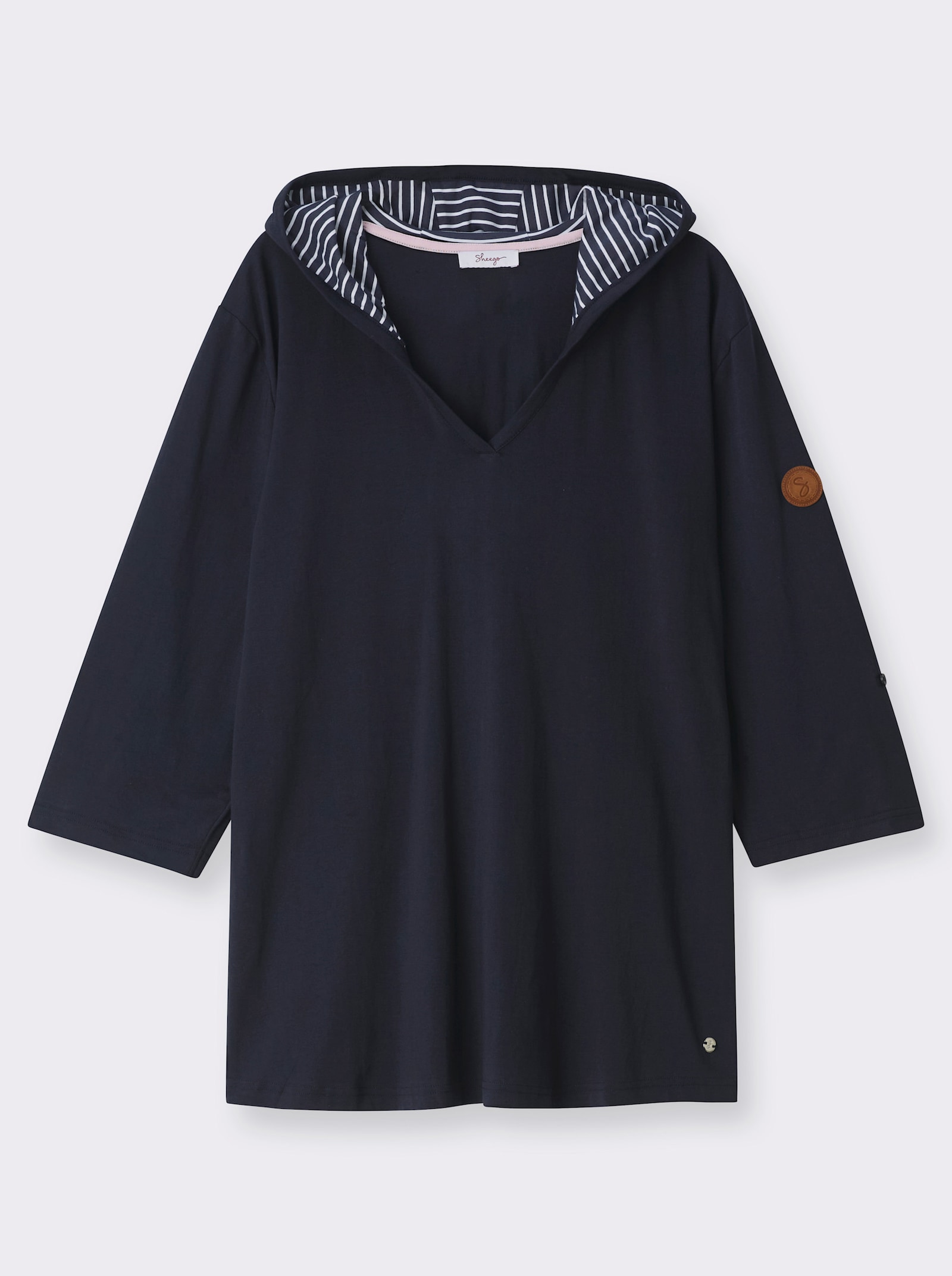 sheego Kapuzenshirt mit Streifen-Details - tiefblau