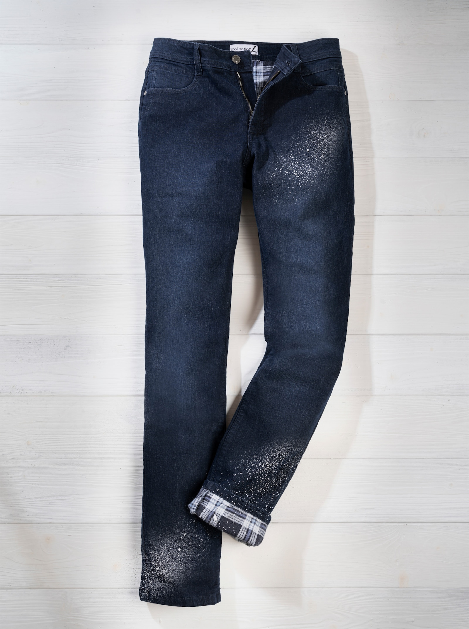 Thermojeans mit kariertem Futter - dark blue-denim