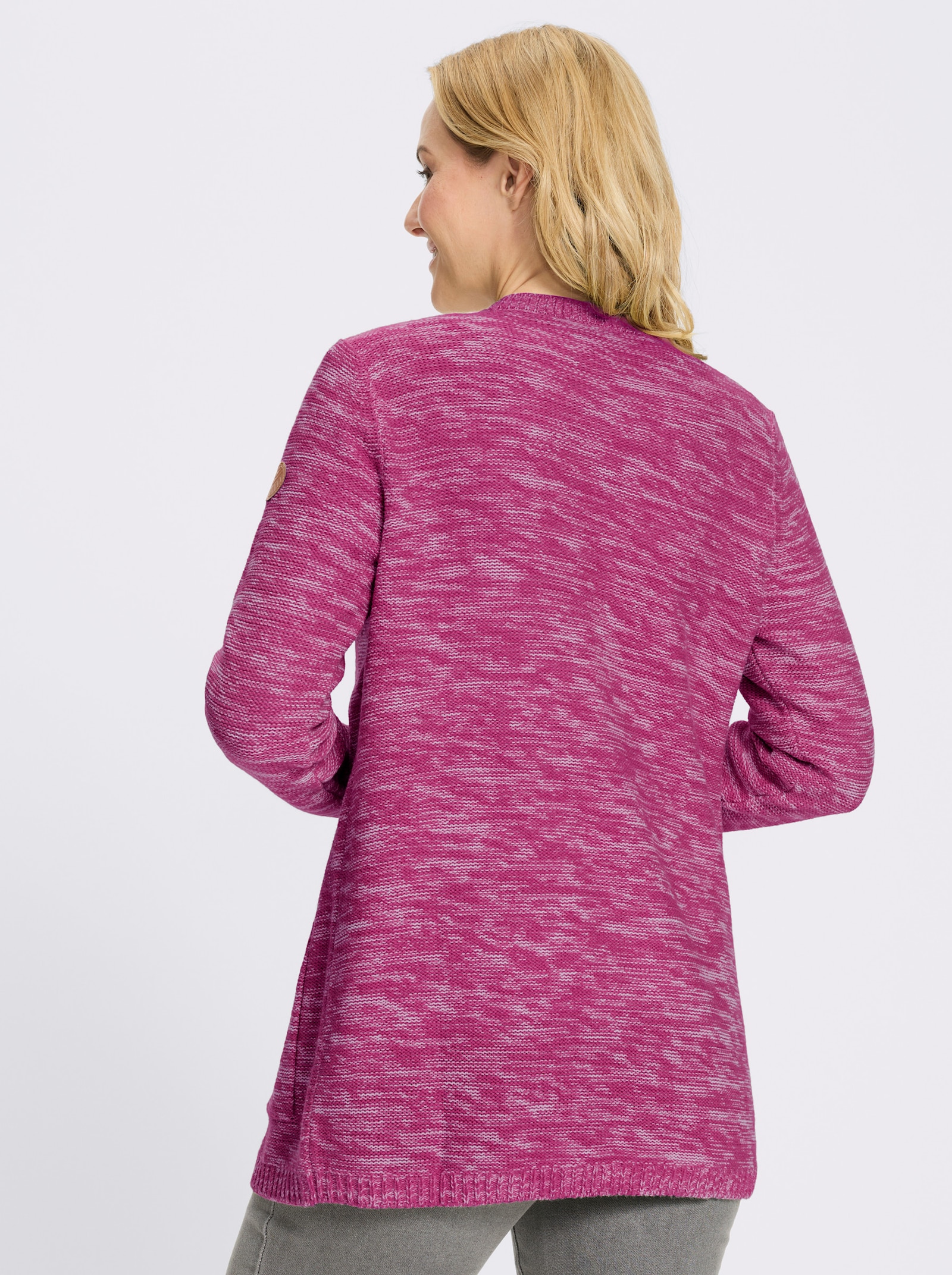 Longstrickjacke in Melange-Optik, pflegeleicht - magenta-meliert