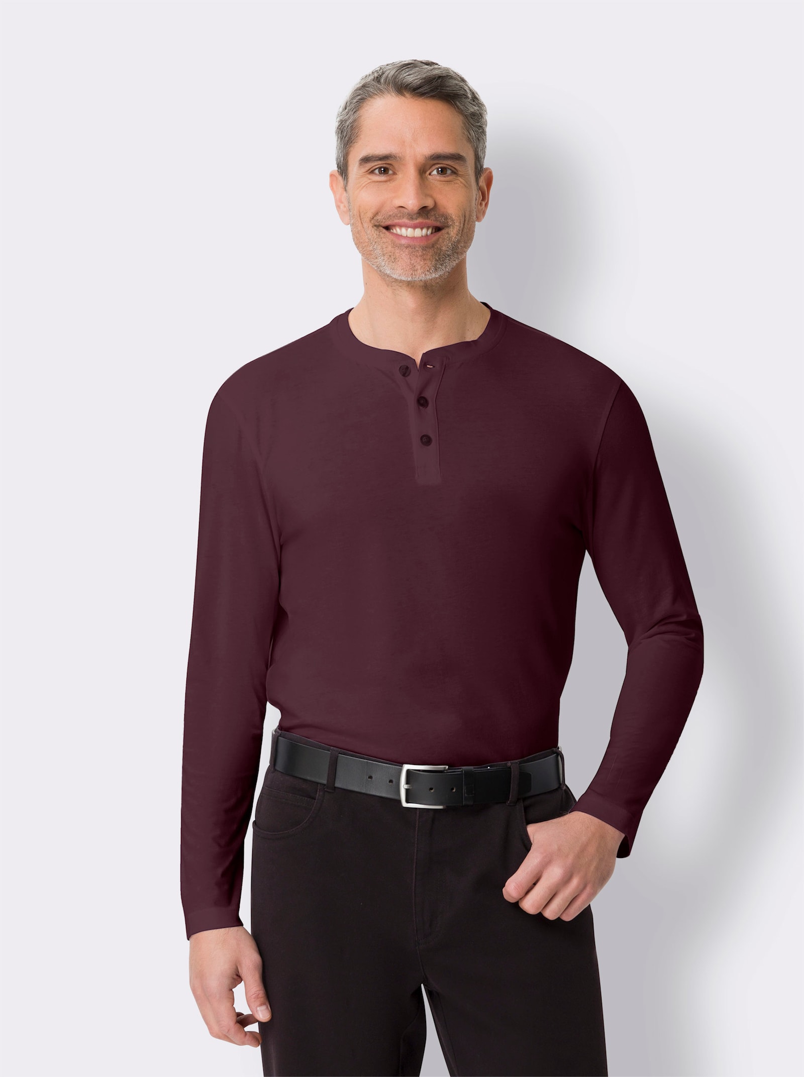 Langarmshirt mit Knopfleiste - burgund