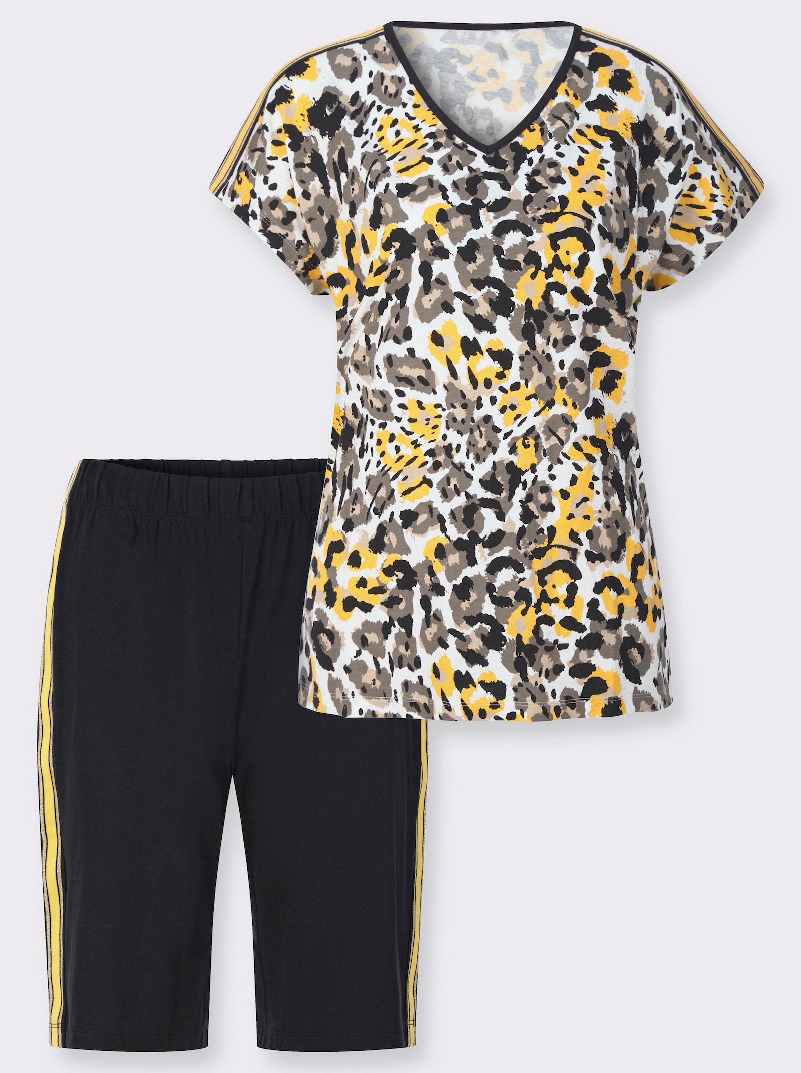 Kortärmad pyjamas med revärer - gräddvit, tryckt