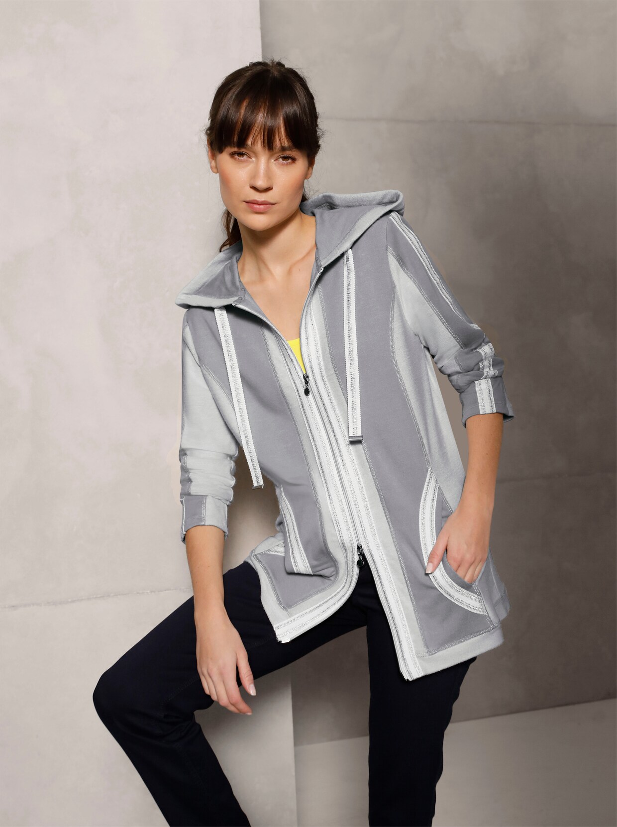 Creation L Premium Lyocell-Shirtjacke - hellgrau-steingrau-gemustert