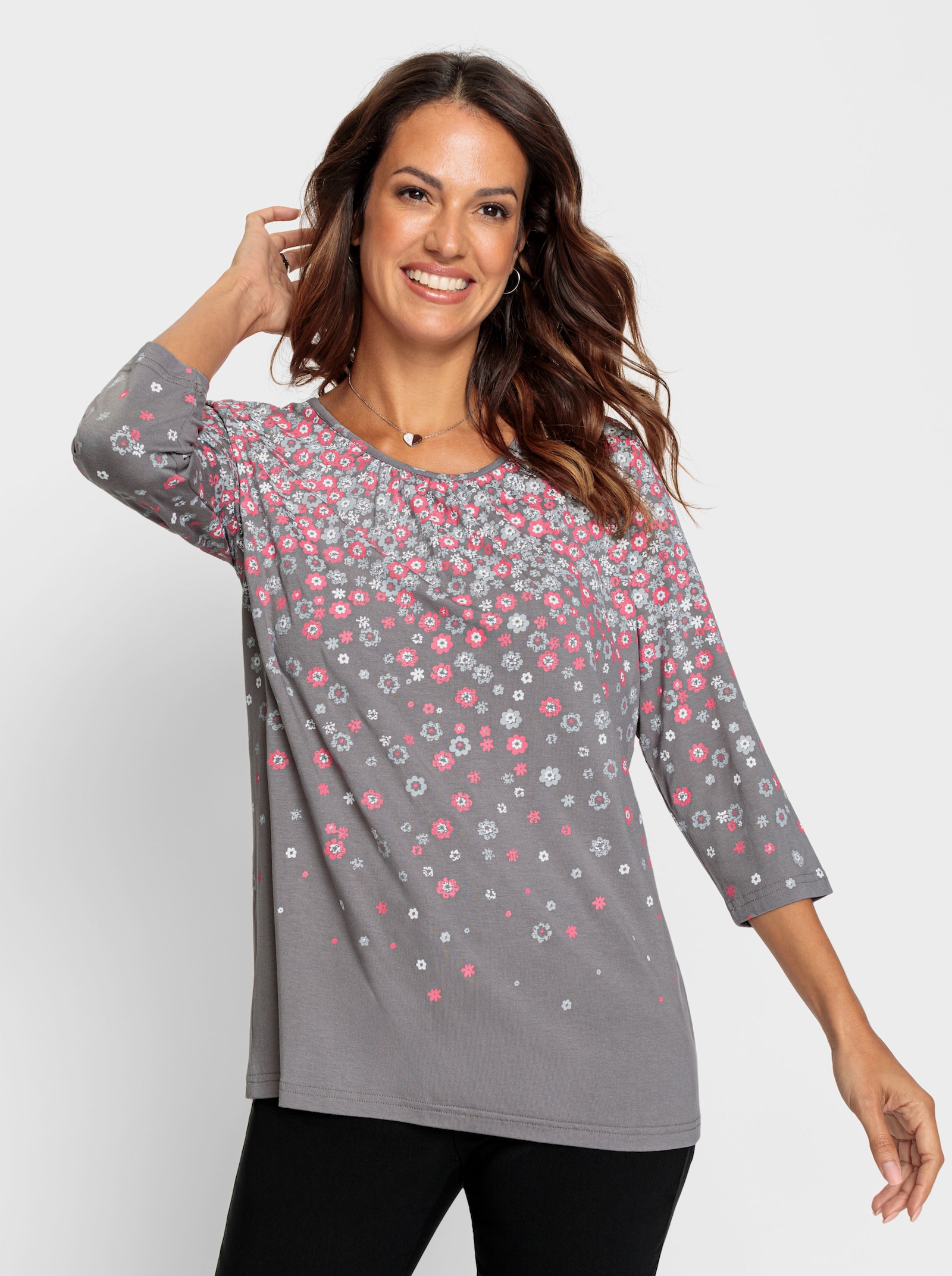 Tuniekshirt in verlooplook - grijs/flamingo bedrukt